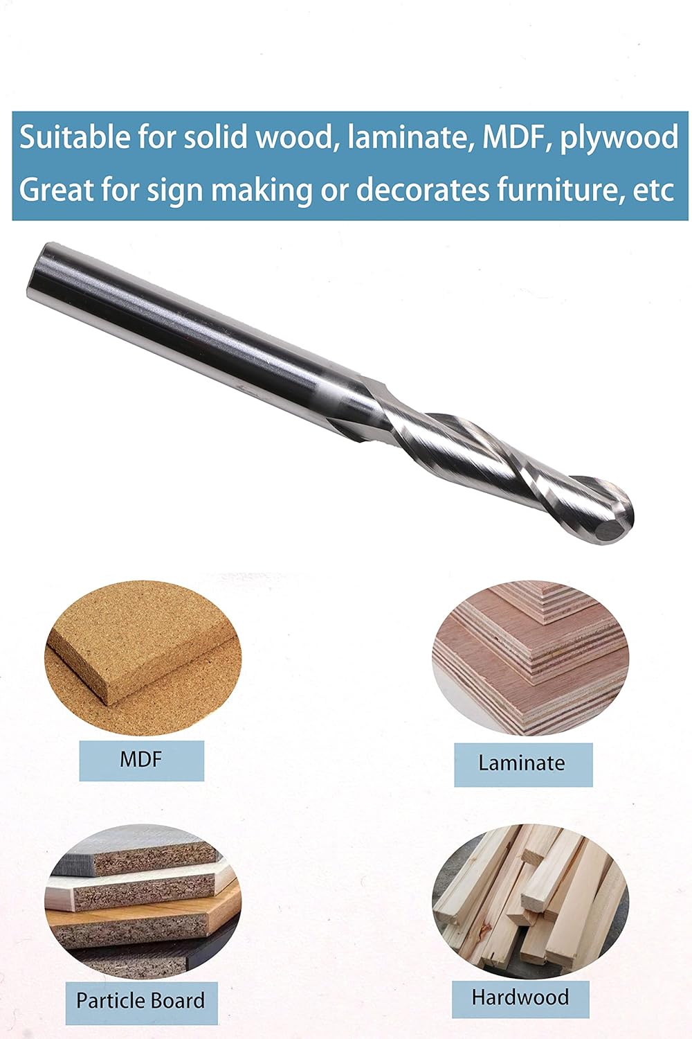 5PCS BRB214 Ball Nose Spiral Router Bit Set Solid Carbide CNC Router Bit Up Cut Milling Tool with 1/4 Shank, 1/4" CD X 1" CL X 1/4" SD X 2-1/2"OL