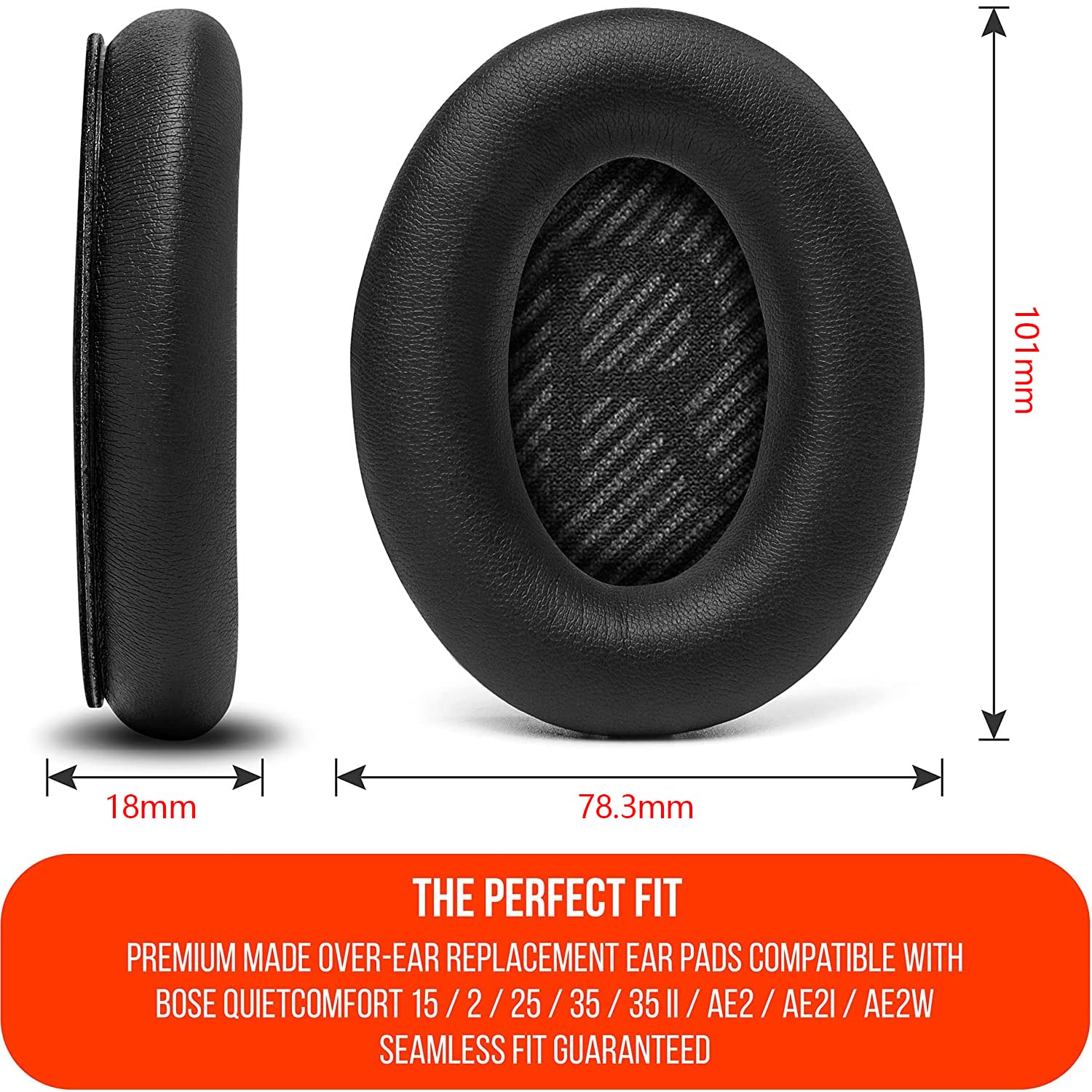 Bose Coussinets d'oreille Rechange pour Casque QuietComfort QC35/QC35 II, Mousse viscoélastique et Cuir protéique, Noir, 1 Paire