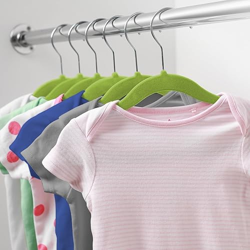 Miniatura 6 de Casafield 50 perchas de terciopelo para bebé, tamaño de 11 pulgadas, para ropa de bebés y niños pequeños, color verde lima