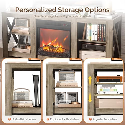 Miniatura 5 de VINGLI Soporte de TV con Chimenea para Televisores de hasta 70 Pulgadas, Centro de Entretenimiento Estilo Granja con Calentador de Chimenea Roble