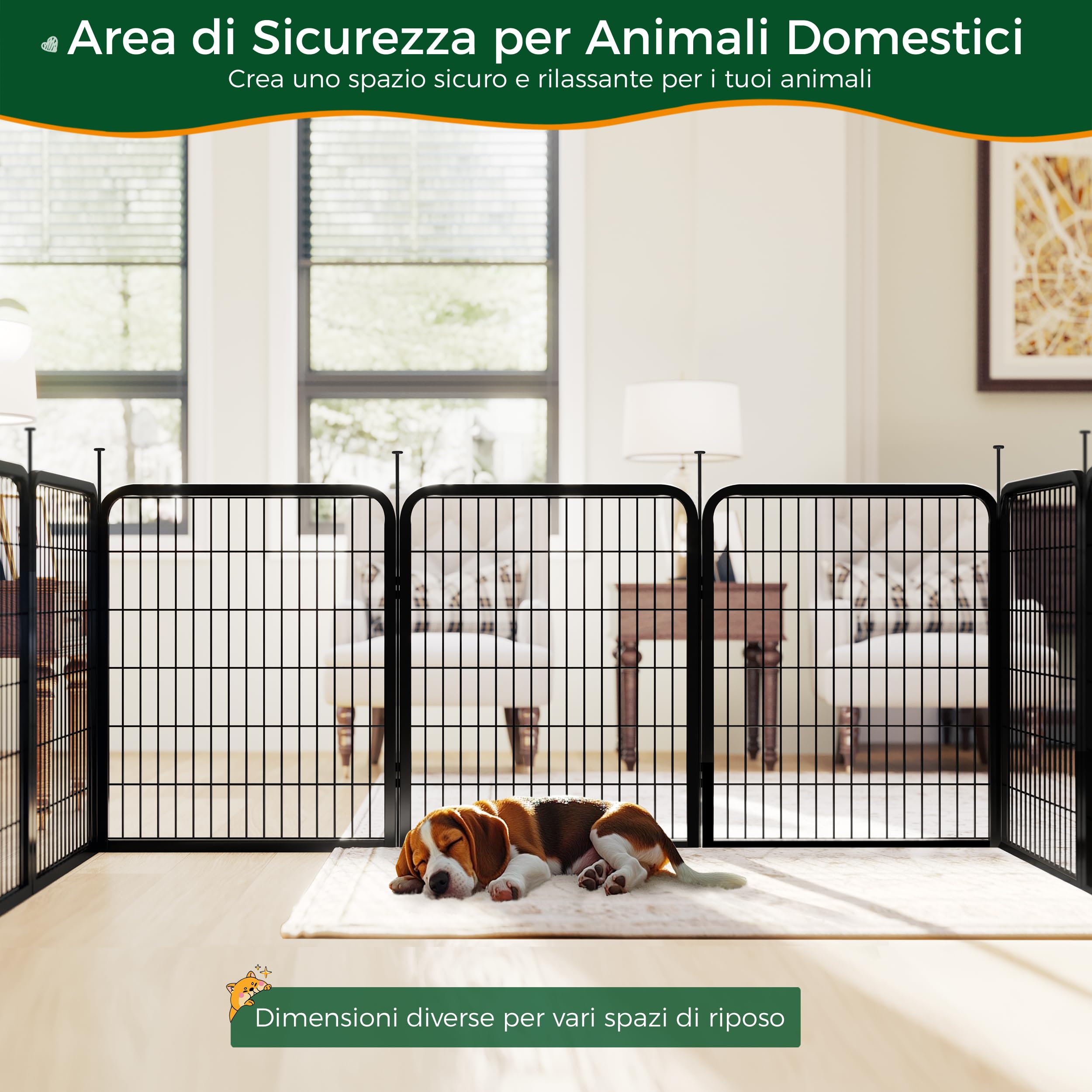 Yaheetech Recinto per Cani Cuccioli Conigli Gatti Animali da Interno e Esterno Giardino Rete Recinzione Ferro 8 pz 65 x 80 cm Pieghevole e Portatile