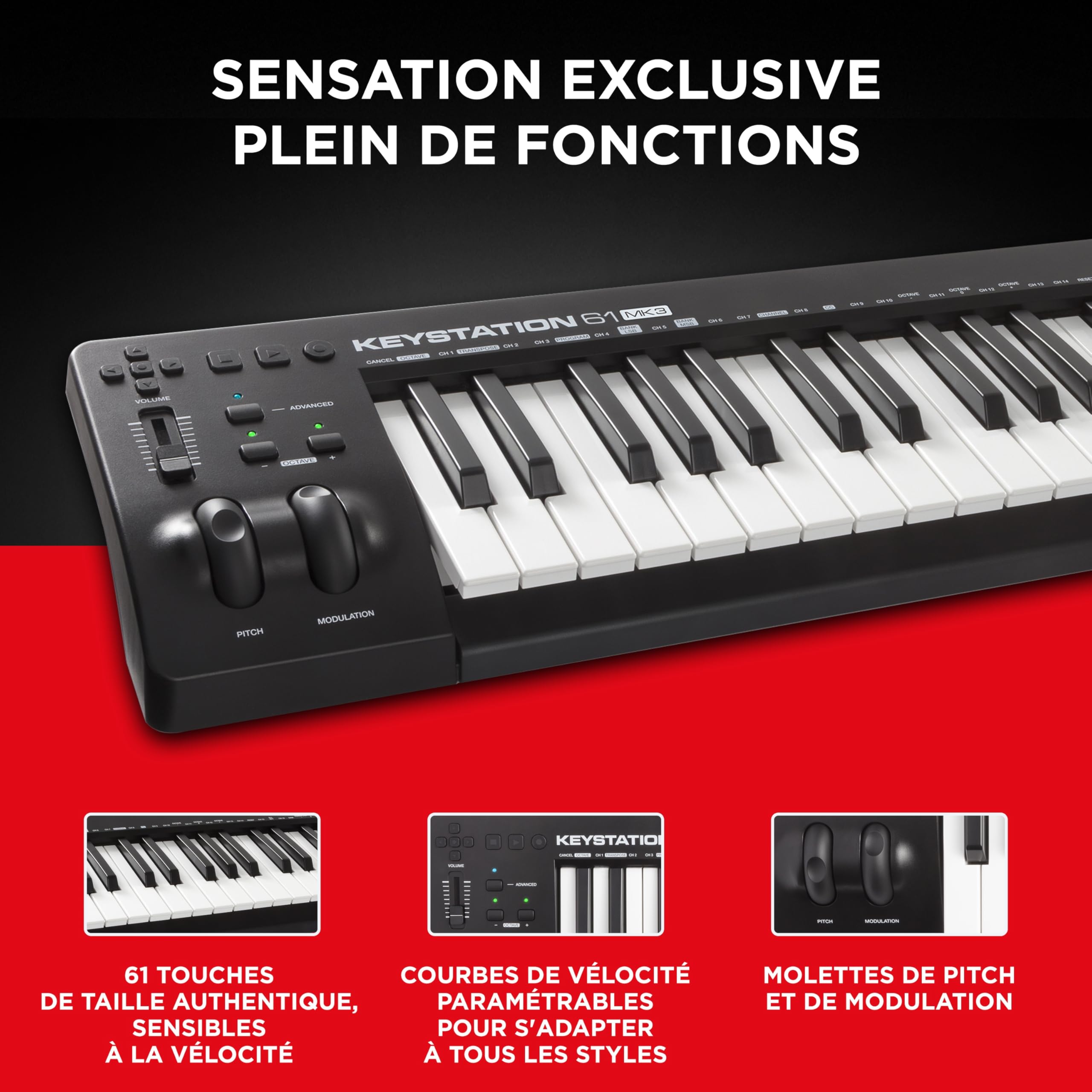 M-AUDIO Keystation 61MK3 - USB MIDI Keyboard, 61 Semi-Weighted