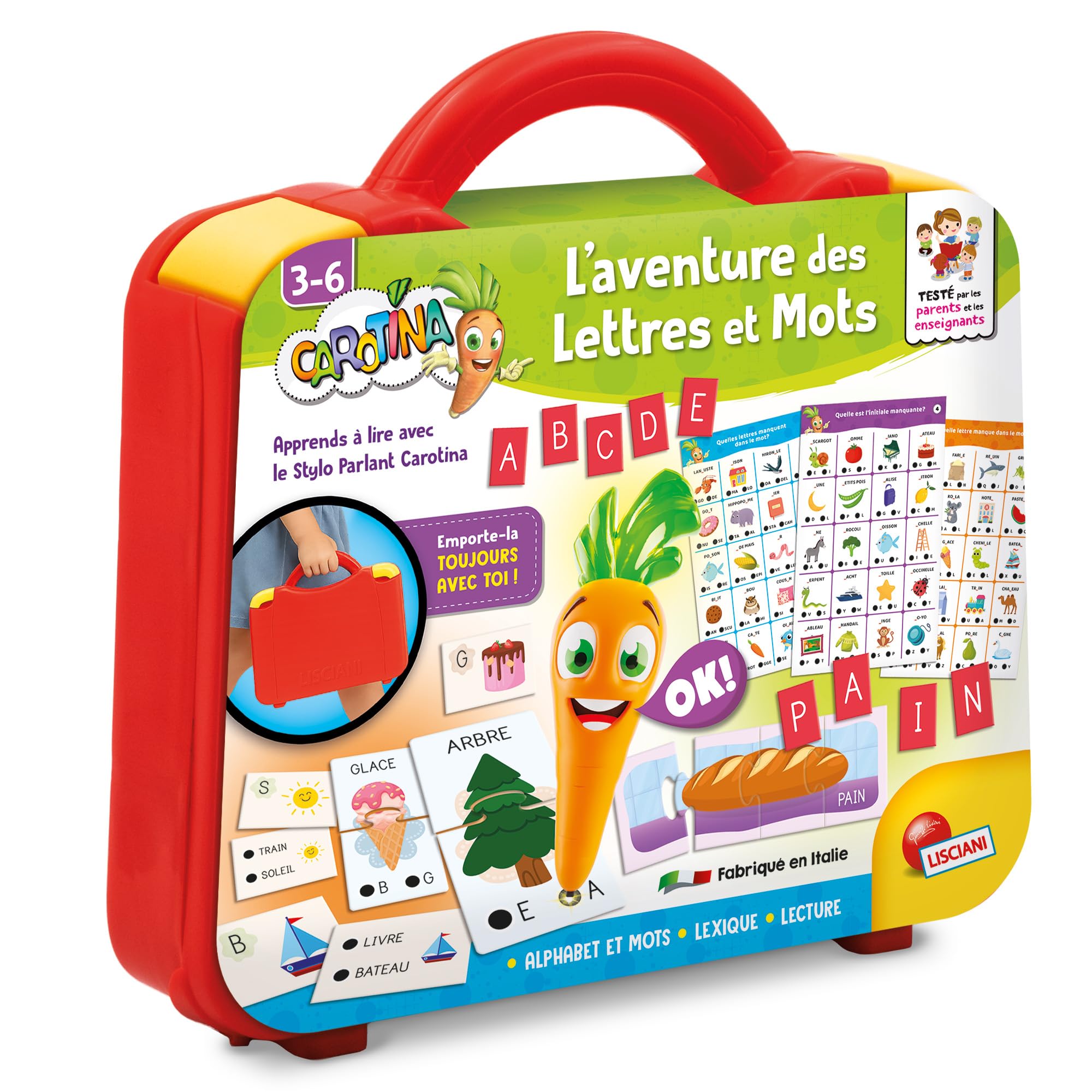 Lisciani – CAROTINA Encyclopédie des Animaux – Valisette Éducative Portable pour Enfants 3-6 Ans – Stylo Parlante & Lumineux – Quiz Interactifs Animaux – Activités Didactiques – Logique & Autonomie