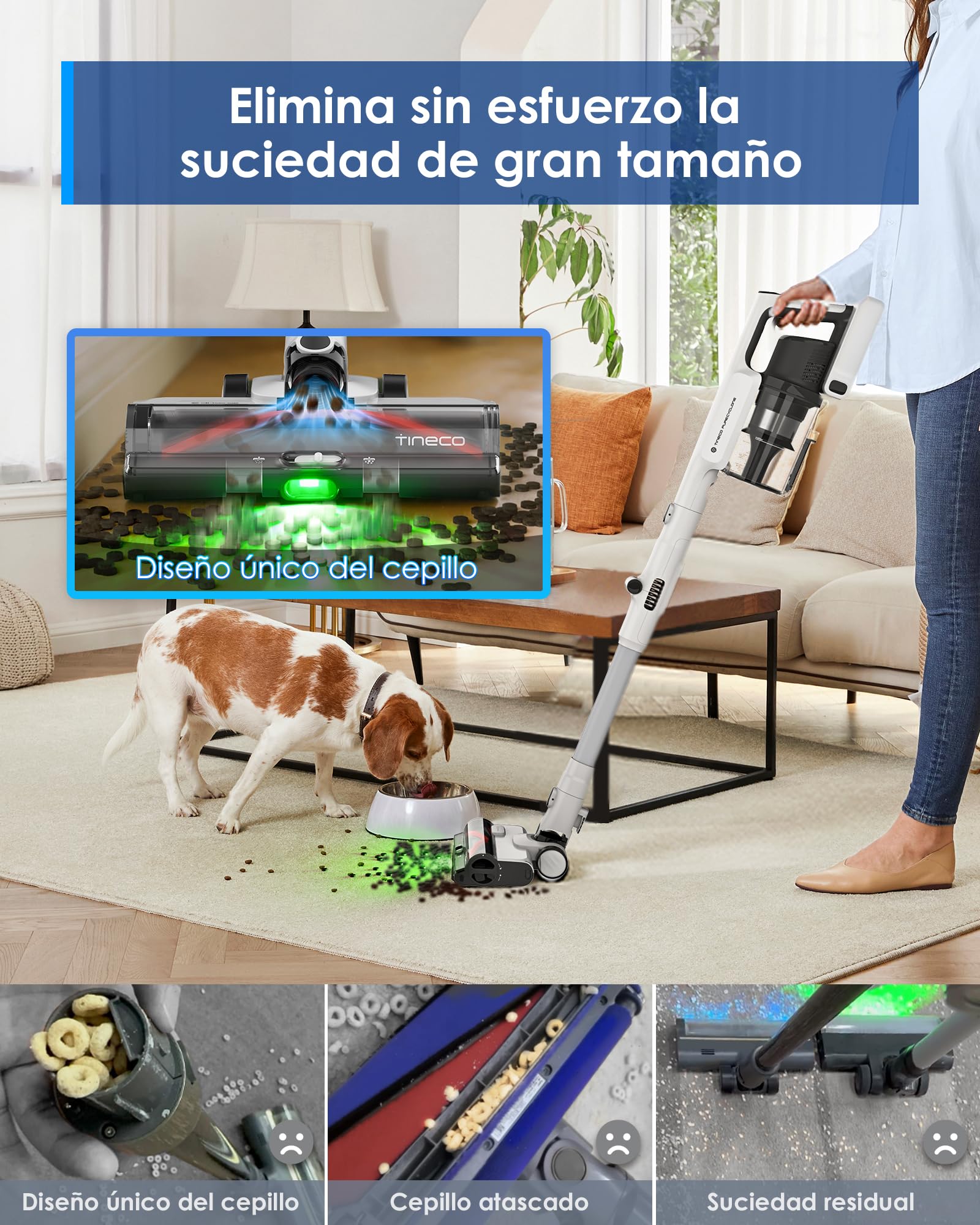 Tineco Pure One A50S Plus Aspiradora de Mano Sin Cable, 185W de Succión | Hasta 70Min de Autonomía, Contenedor de Basura Más Grande de 1L, Cepillo 3DSense, ZeroTangle