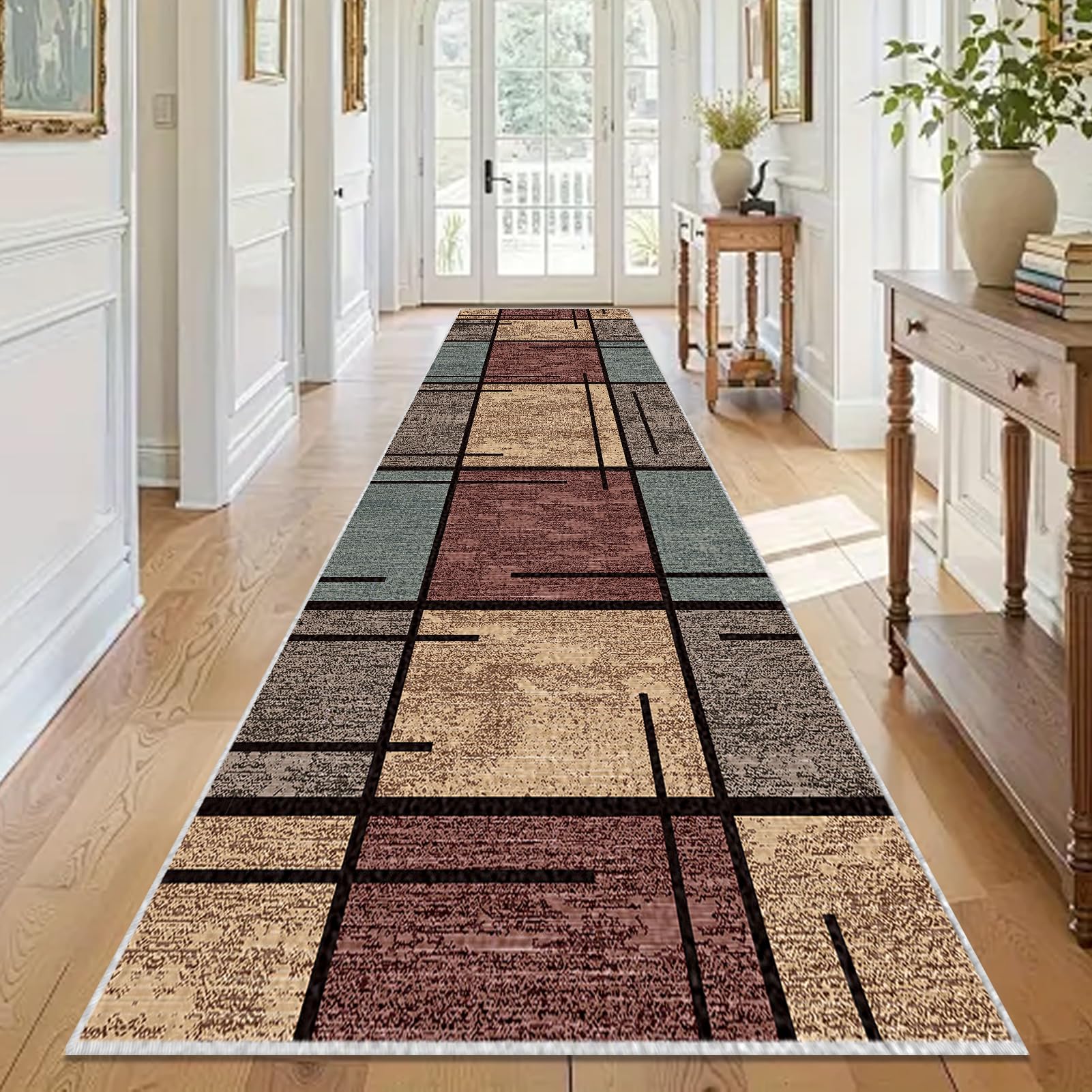 Tappeto Runner Cucina Assorbente 50x180 Cm - Antiscivolo Lavabile In Lavatrice - Passatoia Moderna Per Corridoio Ingresso - Morbido E Resistente, Spessore 7mm, Design Geometrico Grigio/Giallo