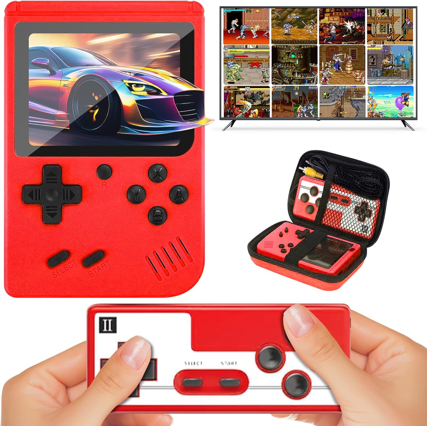 Handheld Game Console with 800 Classical FC Games Retro Mini Game Machine Kids Screen Video Game Console Support for Connecting TV & Two Players, Presents Birthday for Kids, Adults (Red)