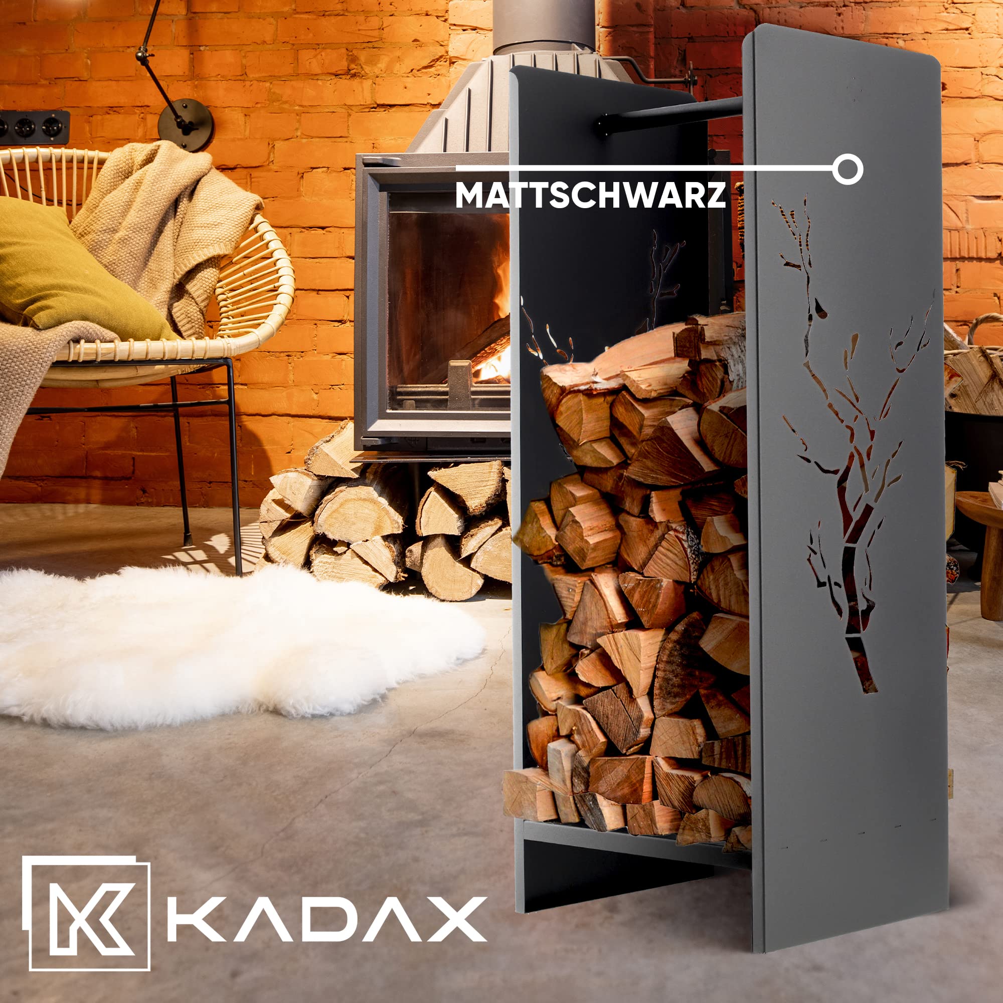 KADAX Kaminholzgestell, aus Stahl, schwarzer Kaminholzhalter