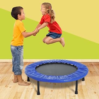 HOMCOM Cama Elástica Fitness Ø81 cm Trampolín de Acero con Borde Protector y 28 Resortes para Ejercicios en Interior y Exterior Carga 100 kg 81x81x22,5 cm Negro y Azul