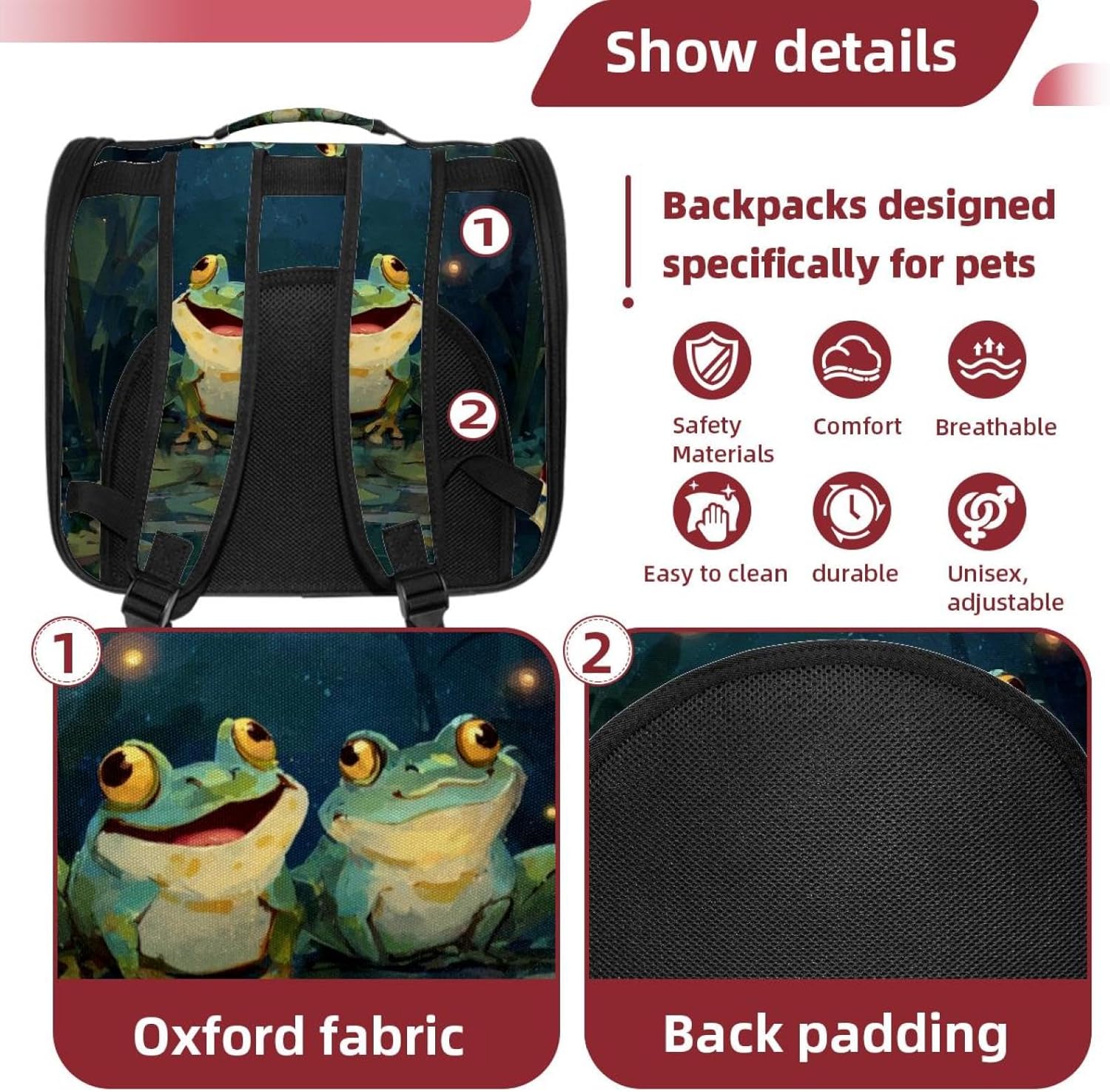 Happy Frogs (6) Pet Carrier, Soft Sided Carrier for Small Dog Cat with Windows and Locking Safety Zippers