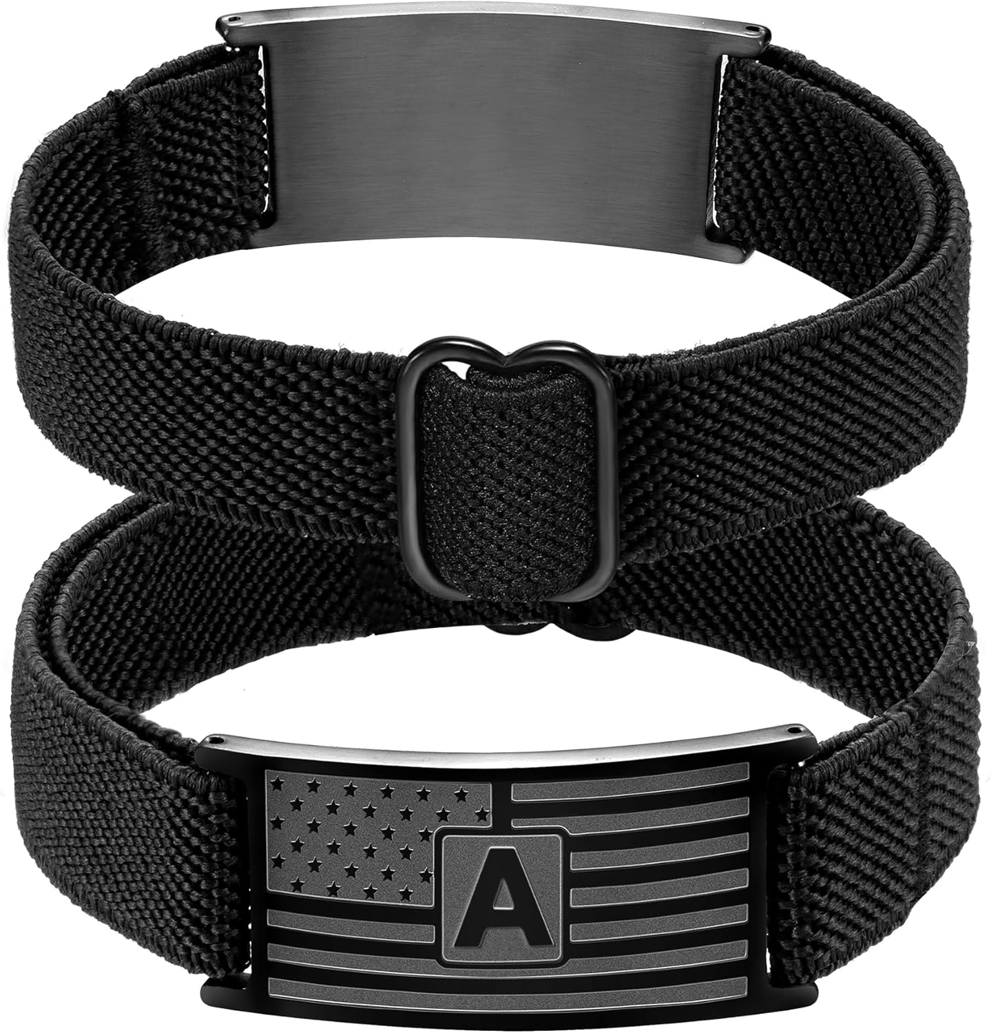 SKQIR American Flag Initial Bracelet for Men Boys Patriotic Black/Silver Grey American Flag A-Z Adjustable Letter Charm Bracelets Jewelry Father Graduation Gifts for Kids Teen Boy Gifts To My Son