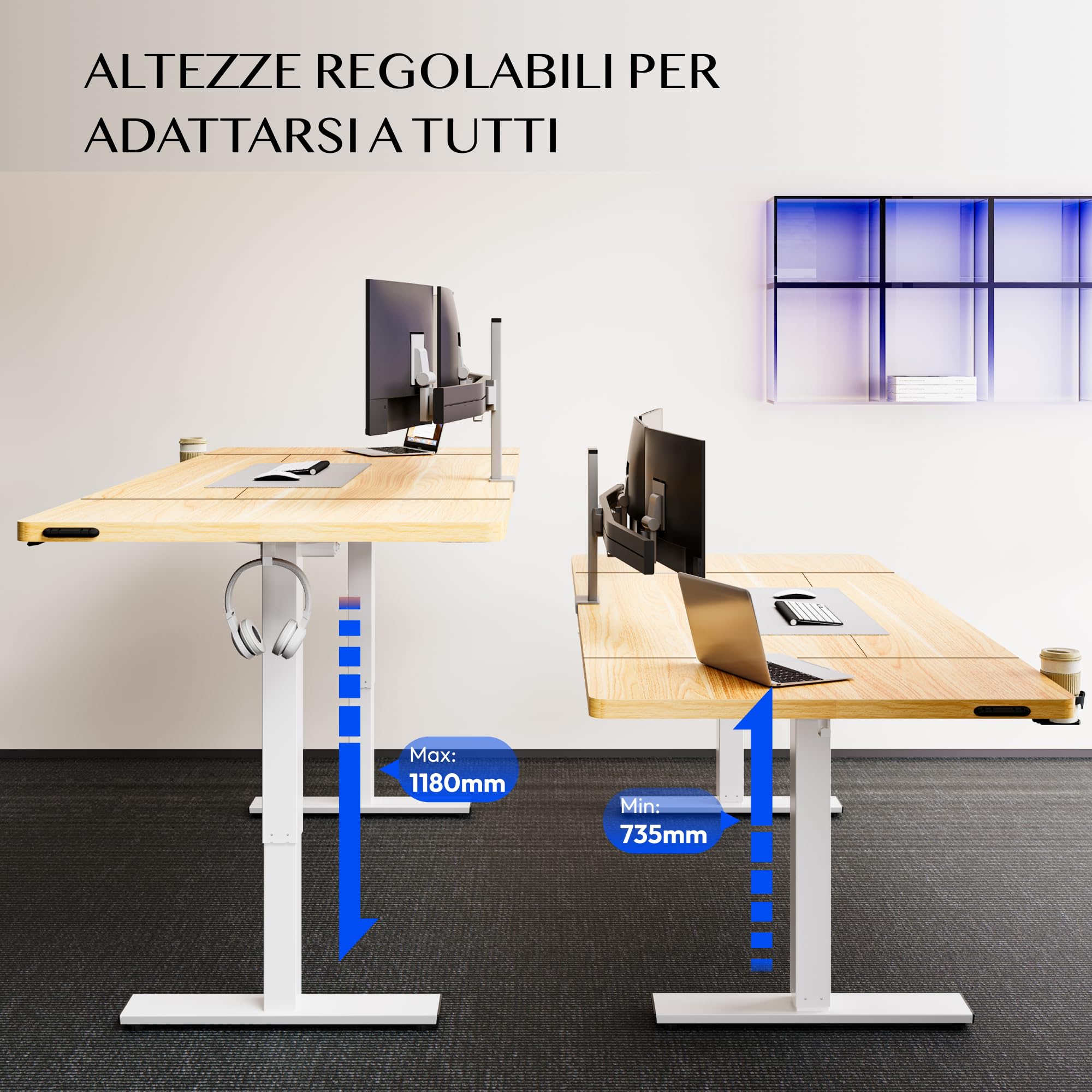 FLEXISPOT Scrivania Regolabile in Altezza 180 * 80 cm, Tastiera con Memoria, Con Gancio, Standing Desk Scrivania Motorizzata