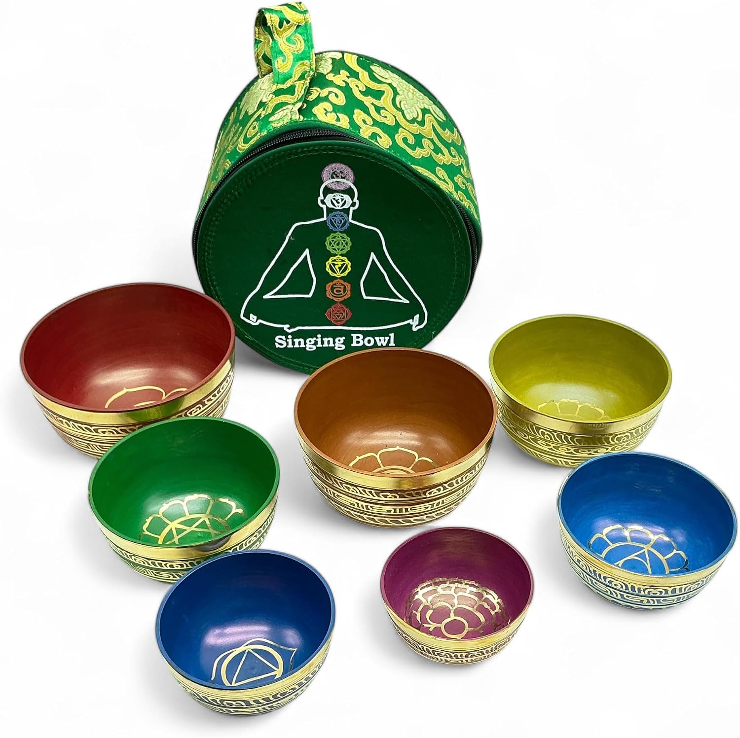 7 Chakra Color Tibetan Singing Bowl Set for Sound Healing, Meditation and Yoga.