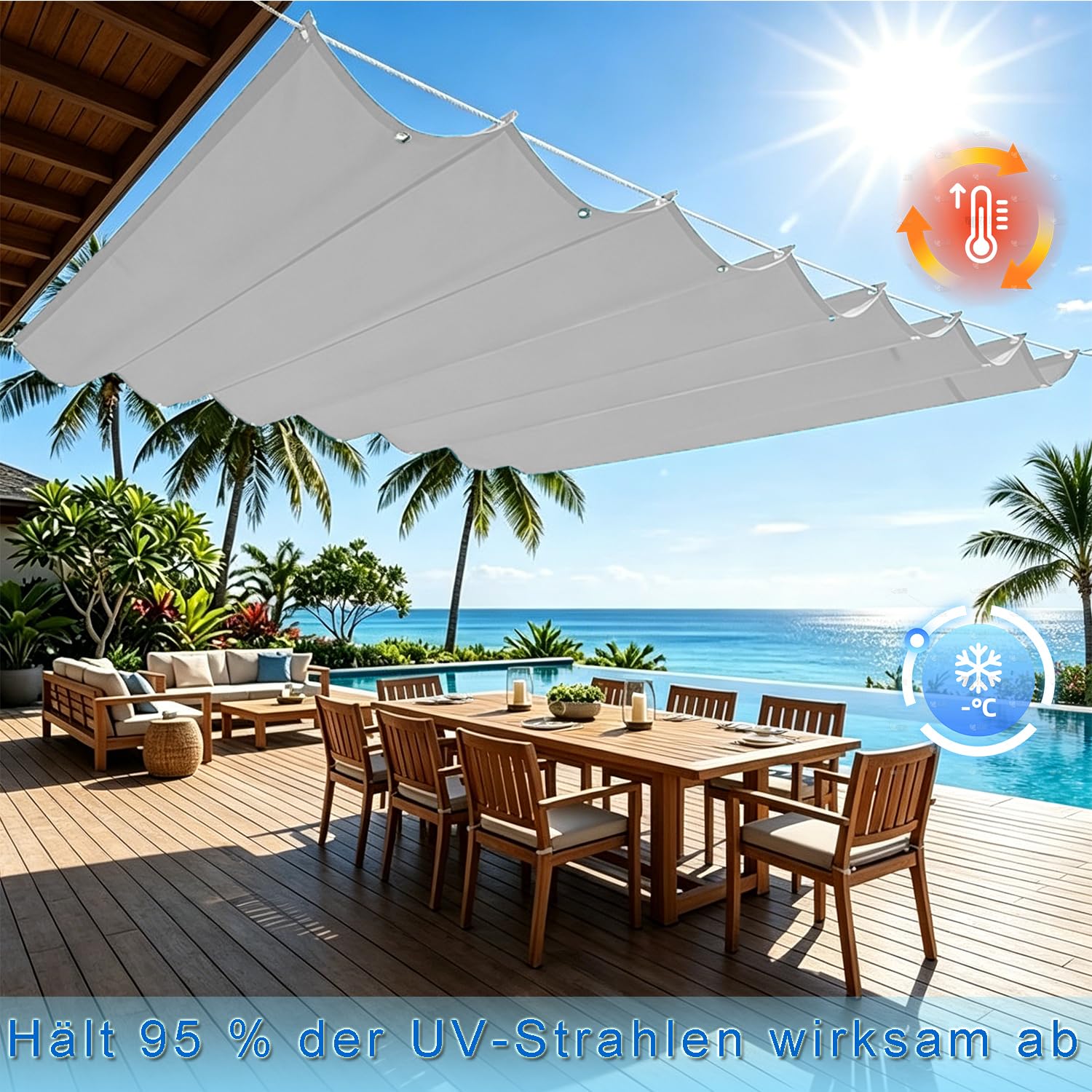 einziehbar sonnensegel 1.5x5m Verstellbar Sonnenschutz Terrasse Anpassung Multi 13 Farbe und Größe Geeignet für Außenbereiche wie Garten und Balkone,TerrasseHellgrau