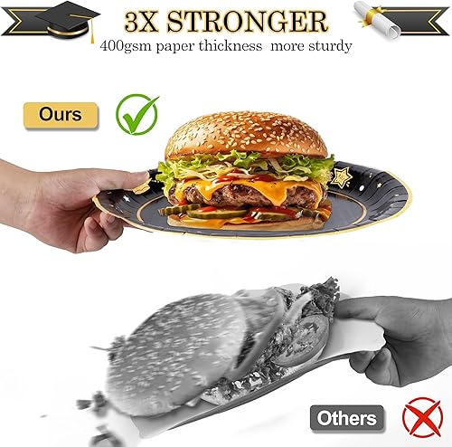 Miniatura 3 de LZPTYYSN Class of 2023 - Platos y servilletas de papel de graduación, 200 piezas de vajilla desechable para 50 invitados, negro y dorado