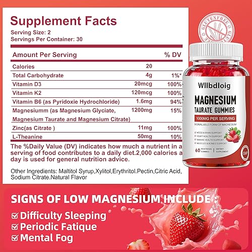 Miniatura 6 de Gomitas de taurato de magnesio, gomitas de complejo de glicinato y magnesio para la salud del corazón, función muscular, apoyo del estado de ánimo