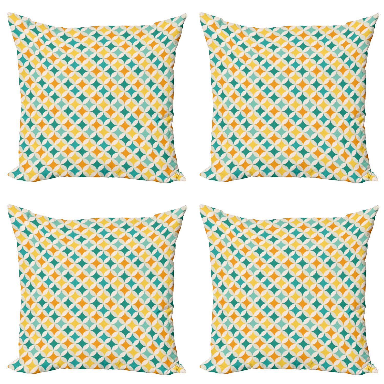 ABAKUHAUS Set Di 4 Federe Per Cuscino 40x40 Cm - Astratto Fiori E Righe, Stampa Digitale Fronte/Retro, Microfibra Morbida