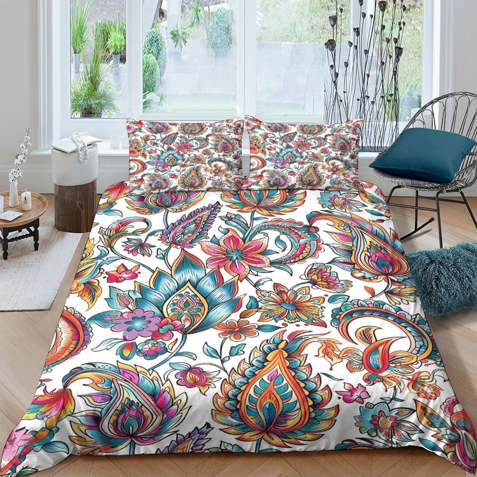 Ctjqhvkz Style-4 3D Printed Paisley Floral Fitted Sheet Microfiber Soft Colorful Boho Bed Sheet For Bedroom Guest Room Mattress Protection Decor Single（135X200cm）