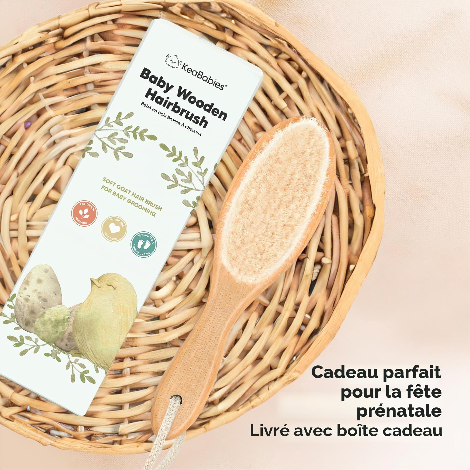 Brosse à Cheveux Bébé Pour Nouveau-né - Brosse à cheveux en bois naturel avec poils de chèvre doux pour berceau - Kit de toilettage parfait du cuir chevelu pour nourrissons, tout-petits et enfants