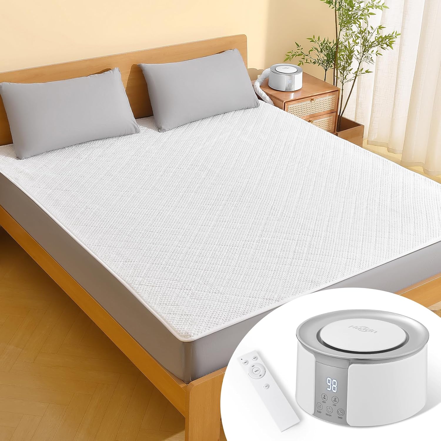 Water Heated Mattress Pad,None Elctric Wire Bed Warmer Coral Fleece Mattress Cover Quilted Soft Water Filled Mattress with Automatic Constant Timer and Remote Control Queen Size