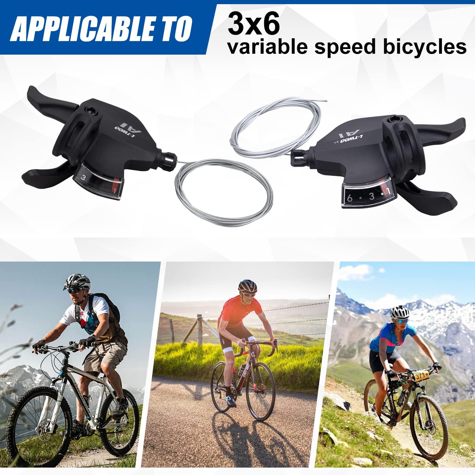 MEGHNA Set di leve del cambio per bicicletta per manovella e cambio, 3 x 6 /3 x 7 /3 x 8 marce, cambio per mountain bike, trekking, bici da città (3 x 6)