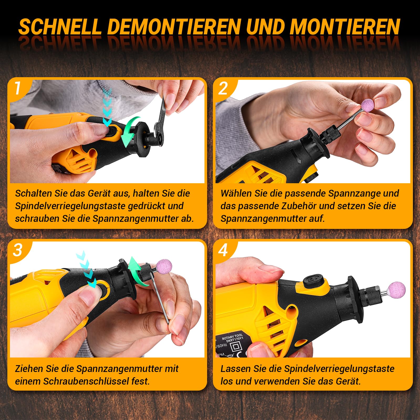 DEKOPRO Multifunktionswerkzeug, 170W Rotationswerkzeug mit 127 Zubehör, 6 Einstellbare Geschwindigkeiten, Verlängerbarer Mini Schleifer, Rotary Tool für Gravur, Bohren, Schneiden, Schleifen, Gravieren