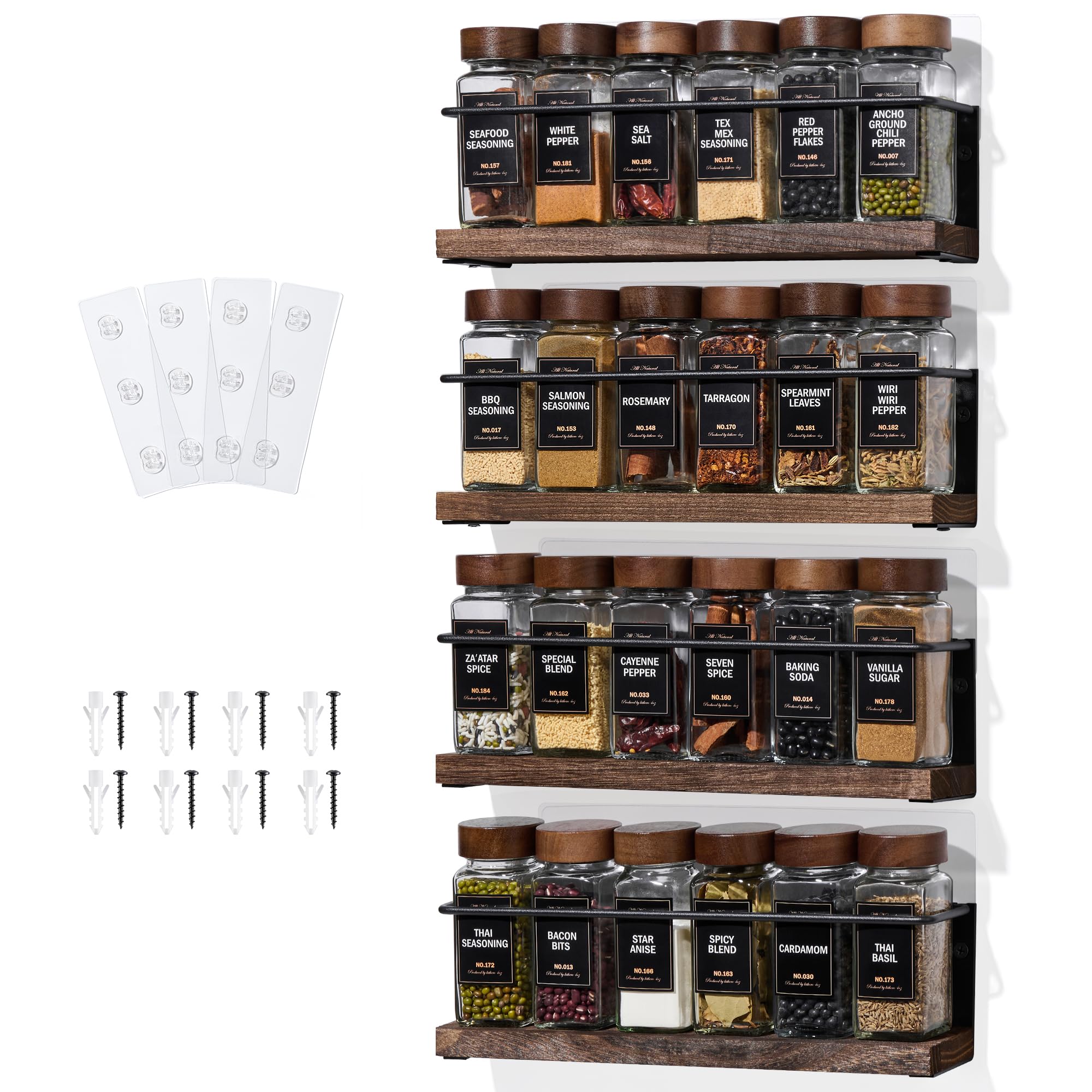 Photo 1 of ***SIMILAR ITEM***
KitHero 4-Tier Wall Mount Spice Rack Organizer- Screw/Adhesive Mount, Black Metal & Wood Spice Storage for Kitchen Pantry Cabinet, 11.6”L x 2.4”W x 3.2”H, Spice Jars Not Included