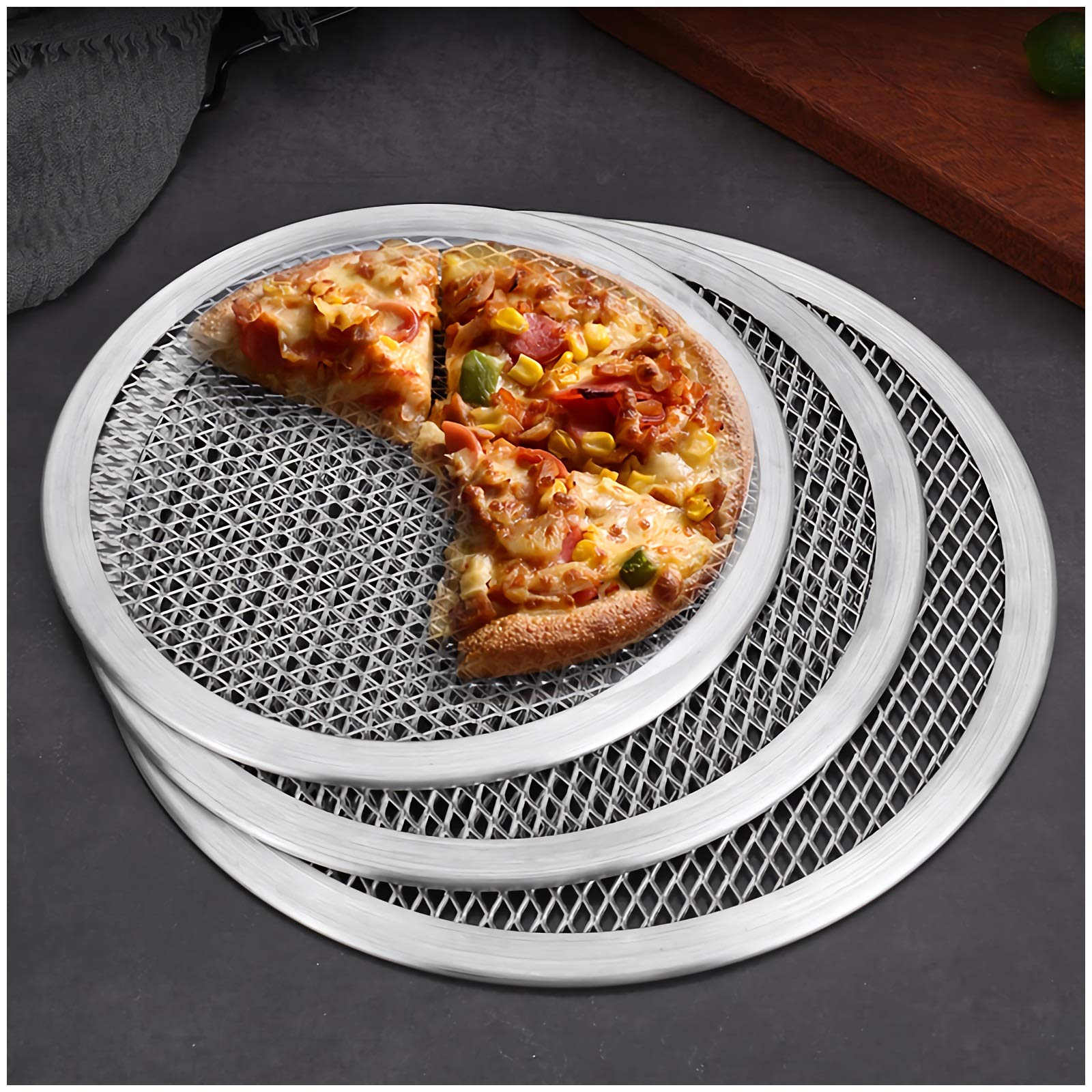 Saturey Pizzableche Pizza Pan Pizza-Bildschirm, Nahtlose Runde Aluminiumlegierung Pizza-Bildschirm, Nicht-Stick-Mesh-Pizza-Tablett, Backküchenwerkzeug for den Backofen Pizzablech (Size : 20inch)