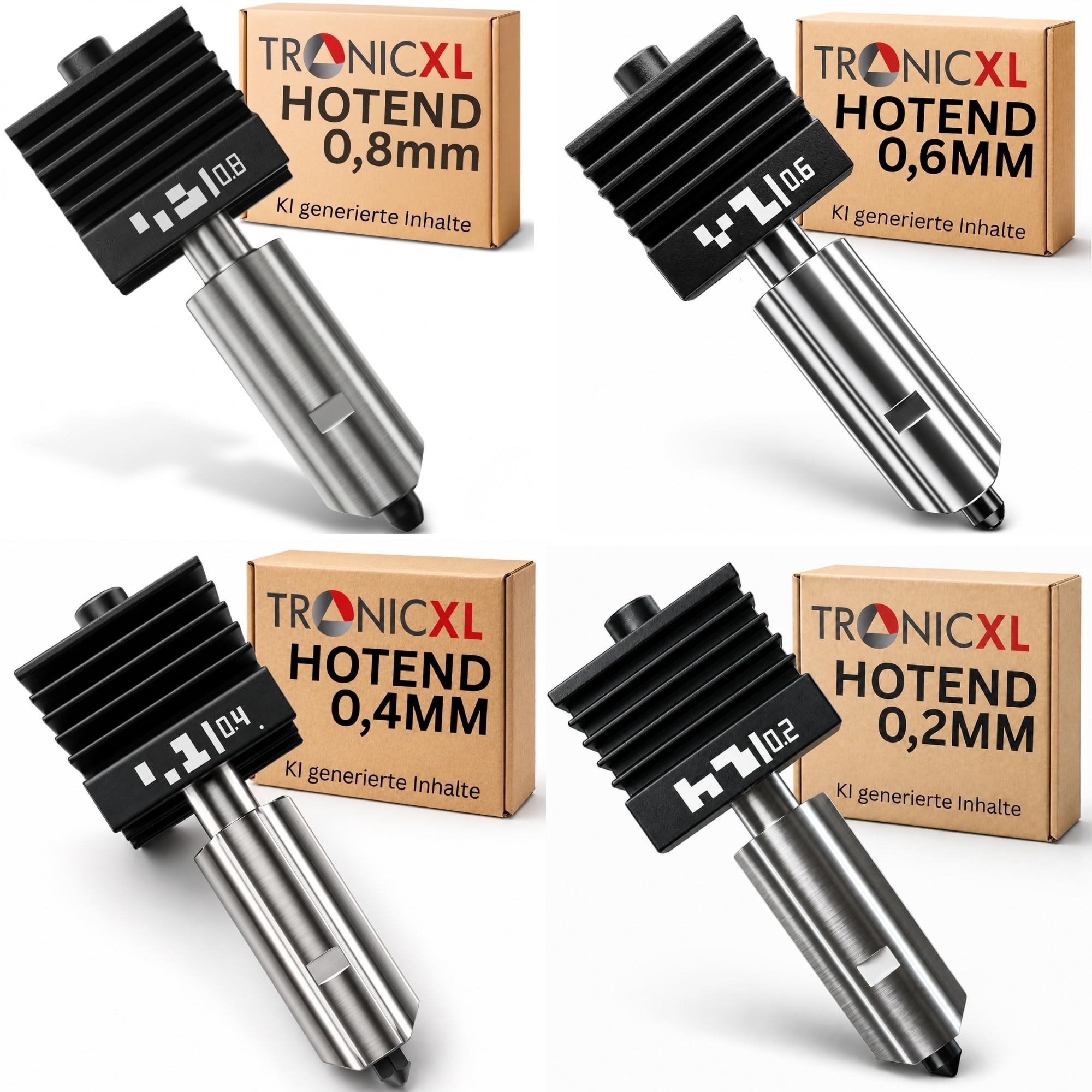 TronicXL Zestaw 4 x Hotend P2S H2S H2D z dyszą pasującą do drukarki 3D Bambu Lab Dysza drukująca Hot End 0,2 mm 0,4 mm 0,6 mm 0,8 mm