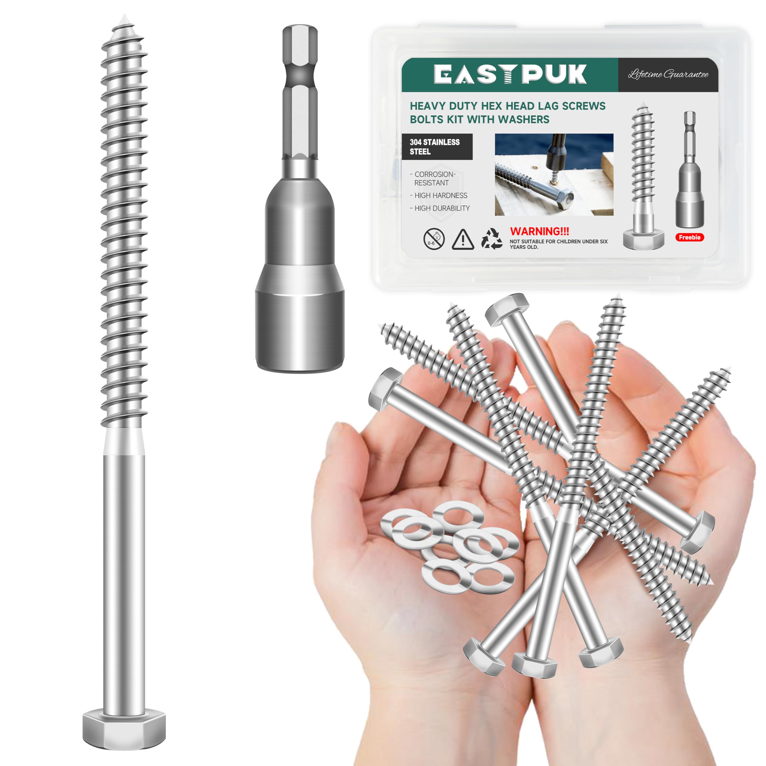 Stainless Steel Lag Screws - 8 Pack, 3/8" x 4" -30