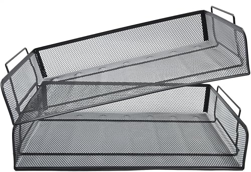 Miniatura 4 de EASEPRES Paquete de 2 bandejas apilables de papel de escritorio, de malla metálica, organizador de documentos de cartas para oficina, escuela en