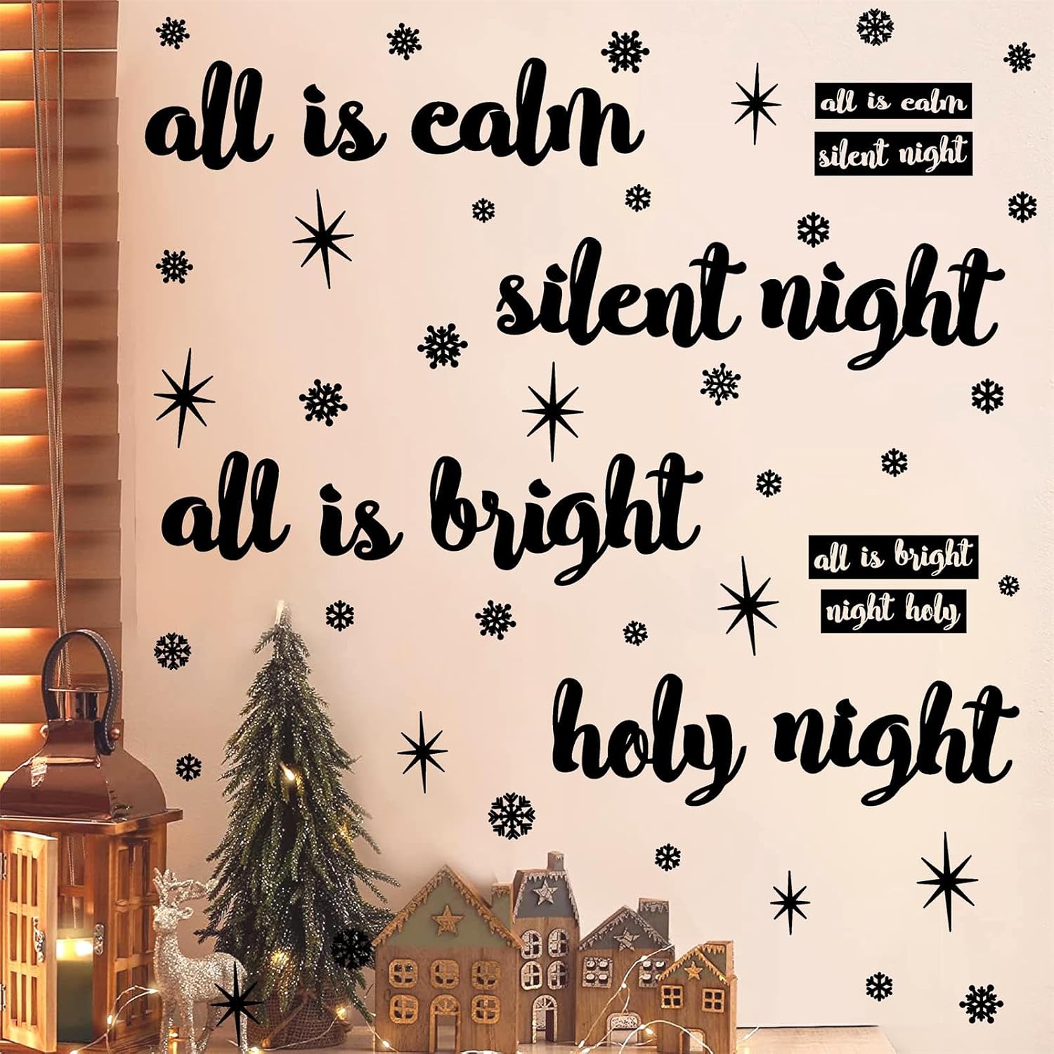 Christmas Quote Wall Stickers Vinyl All is Calm All is Bright Christmas Wall Stickers Removable Floor Stairs Decals Xmas Phrase Decals Silent Night Holy Night Holiday Decorations