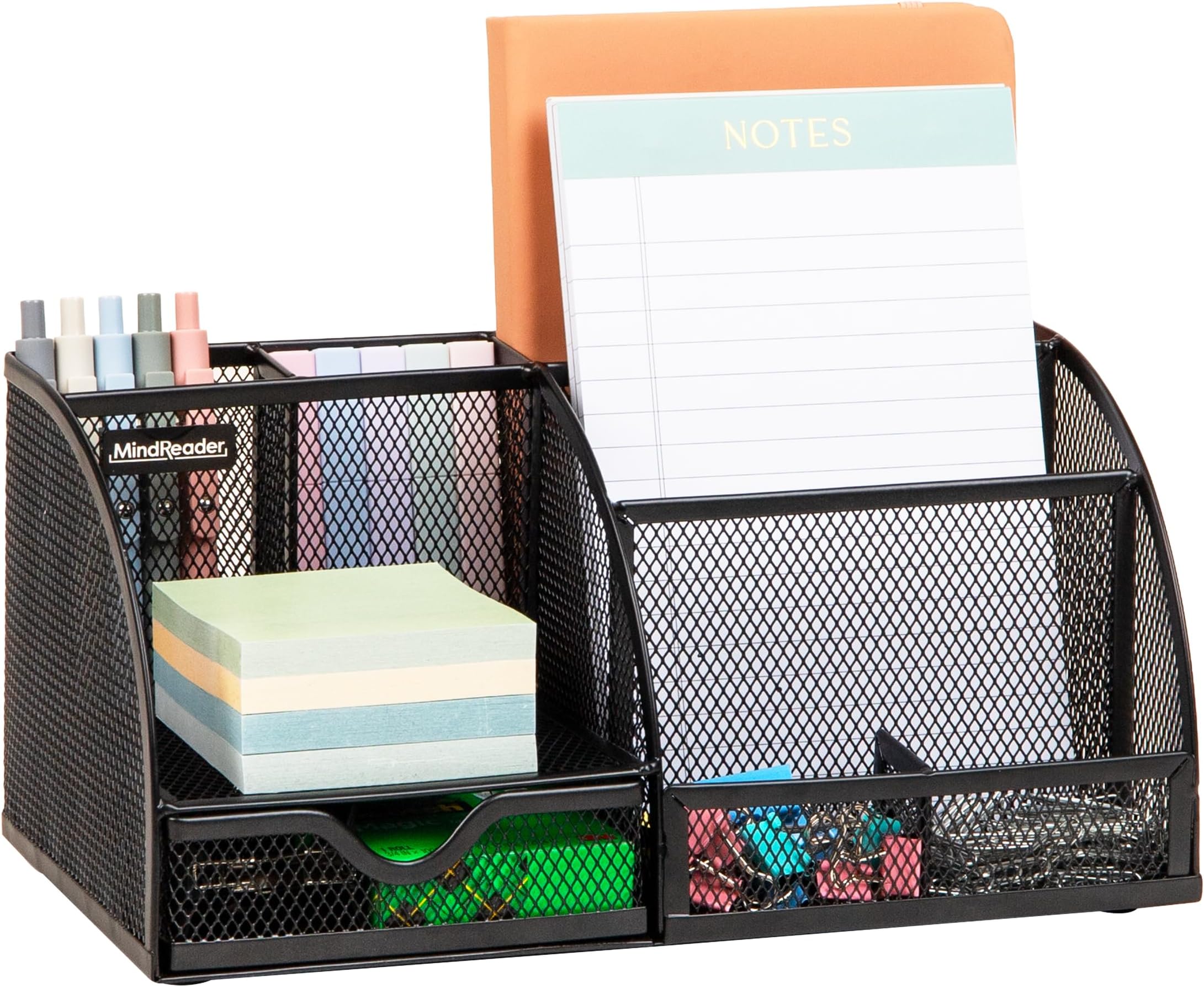 Mind Reader 7-Compartment Desktop Organizer, File & Accessory Storage, Metal Mesh Office Organizer for Desk, Workspace, Mail, Black