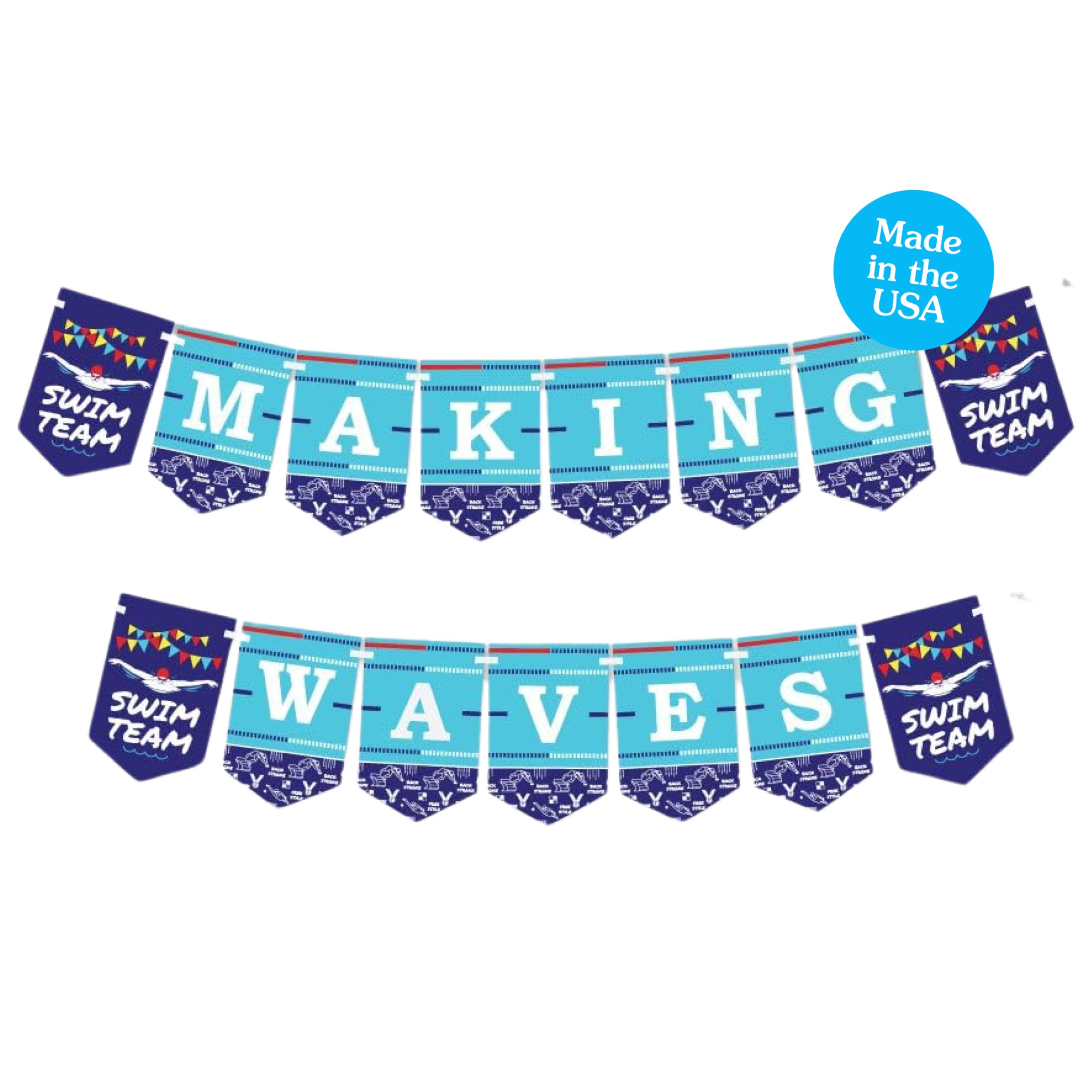 Big Dot of Happiness - Making Waves - Swim Team - Swimming Party Bunting Banner - Party Decorations - Making Waves