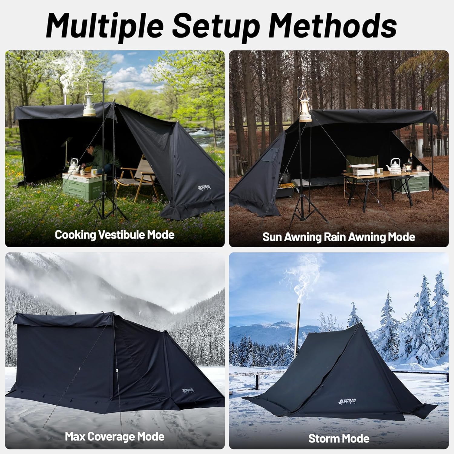 Hot Tent for 1-2 Person, PU3000mm Waterproof, Aluminum Poles for Winter Camping with Stove Jack (Fire-Resistant), Ventilation Mesh & Windproof Enclosure, Multi-Use for Cooking, Relaxing & Overnight