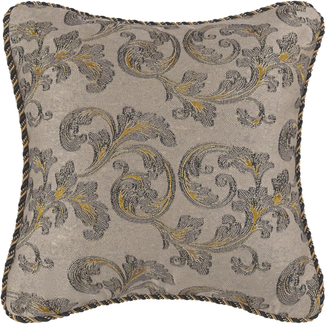 Loom and Mill 9-Piece Luxury King Size Comforter Set, European Damask Comforter Sets, Jacquard Bedding Sets with Euro Shams, Bedskirt, Filled Decorative Pillows(Taupe+Gold+Gray,King) - Image 8