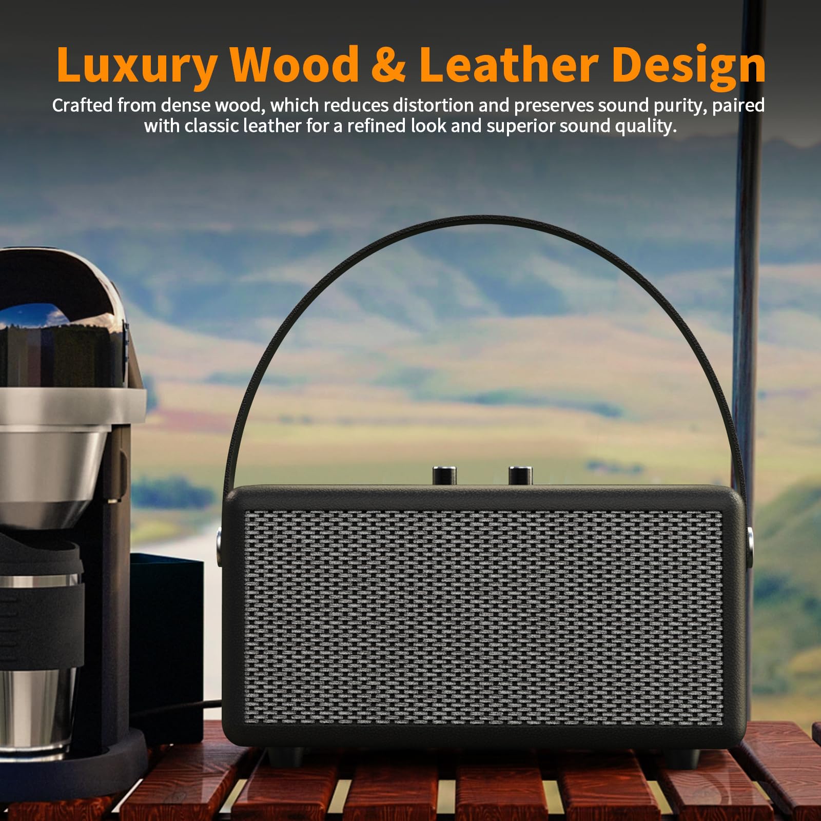 Cassa Bluetooth Retrò con Manico in Pelle | Stile retrò, bassi profondi, manopole, ideale per casa, viaggi e feste