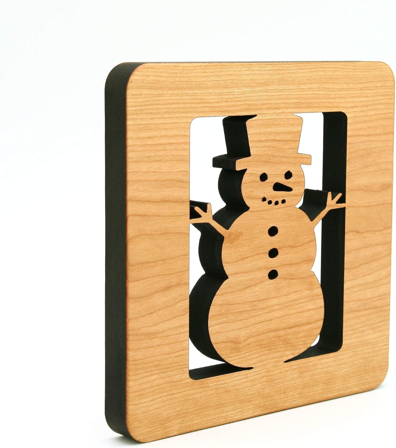 Handmade Snowman Trivet - 6" Square Cherry Wood | Unique Holiday Decor | Christmas Gift | Christmas Kitchen Accessories