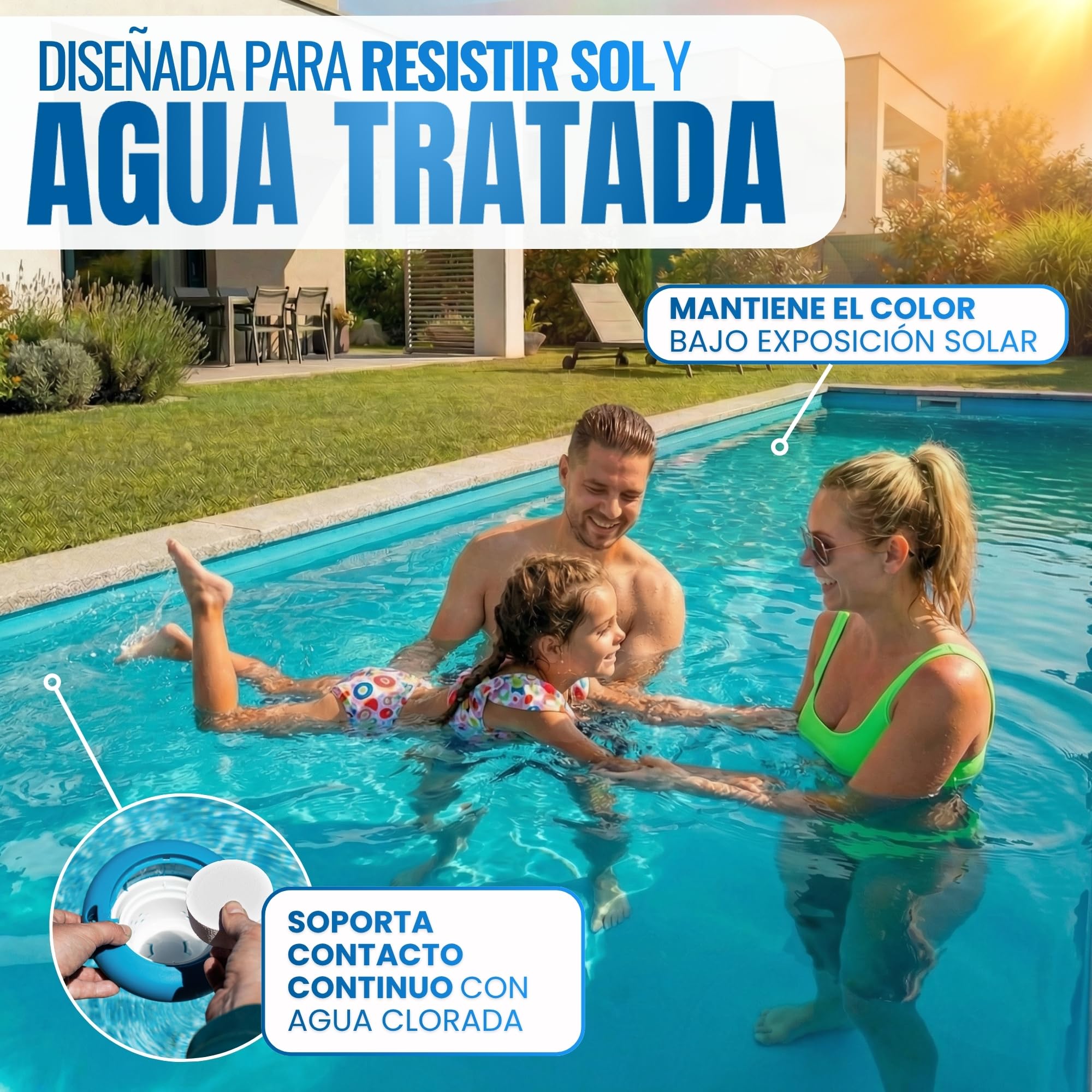 Pintura para Piscinas Al Agua Antialgas AZUL, 5 Litros Alta Resistencia Rayos UV Cemento, Hormigón Secado Rápido Aplicación Sencilla