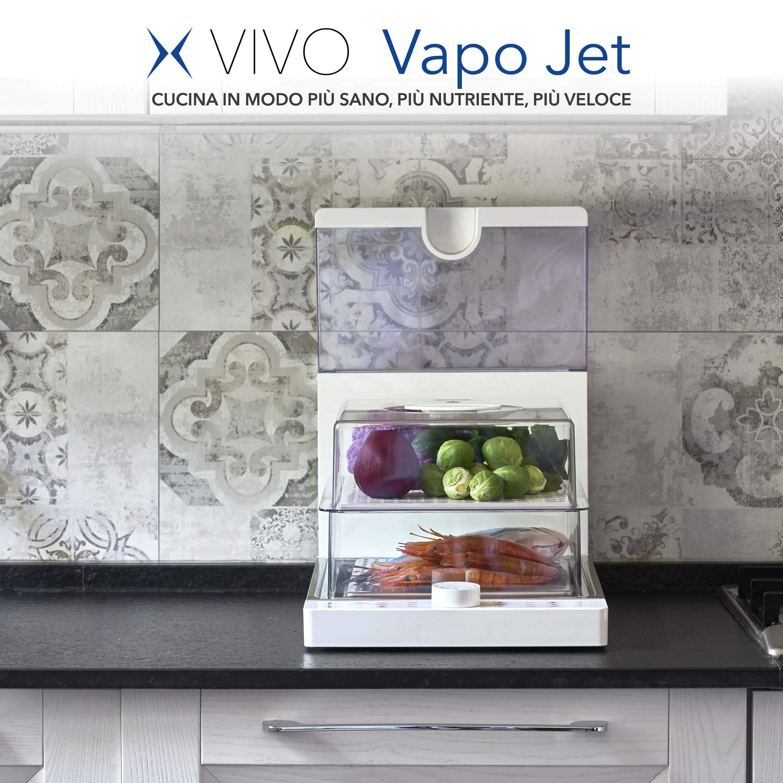 VIVO Vapo Jet | Vaporiera Istantanea, Salva Spazio, Vaporiera Elettrica | Cottura al vapore, utile anche per sterilizzare