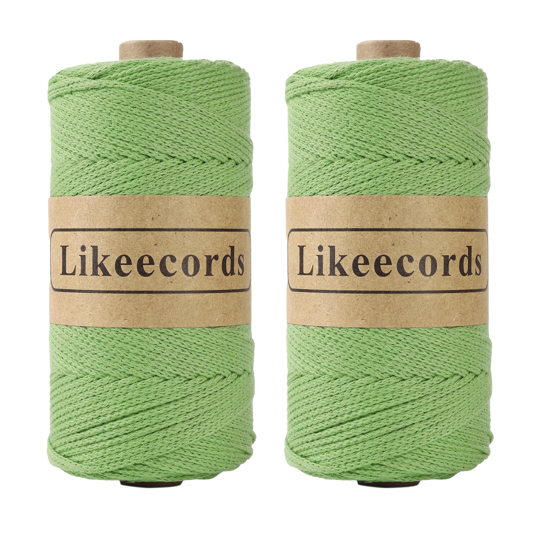 Likeecords 100% Cotton Rope Crochet Yarn Bag Cord 2mm 350Yards Braided Macrame Cord Macrame Rope Crochet Thread Gift for Knitter (Green)