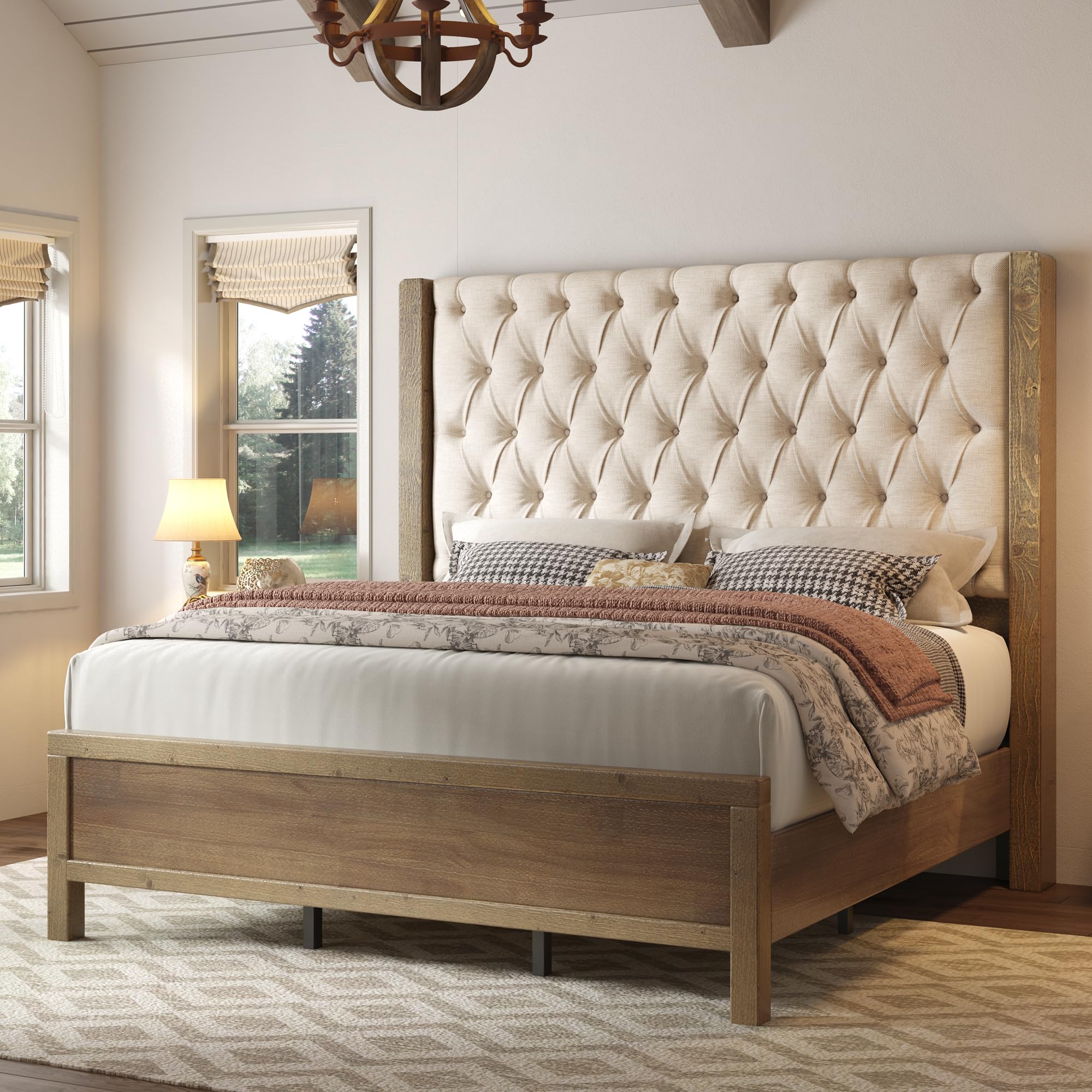 Jocisland Solid Wood Queen Size Bed Frame