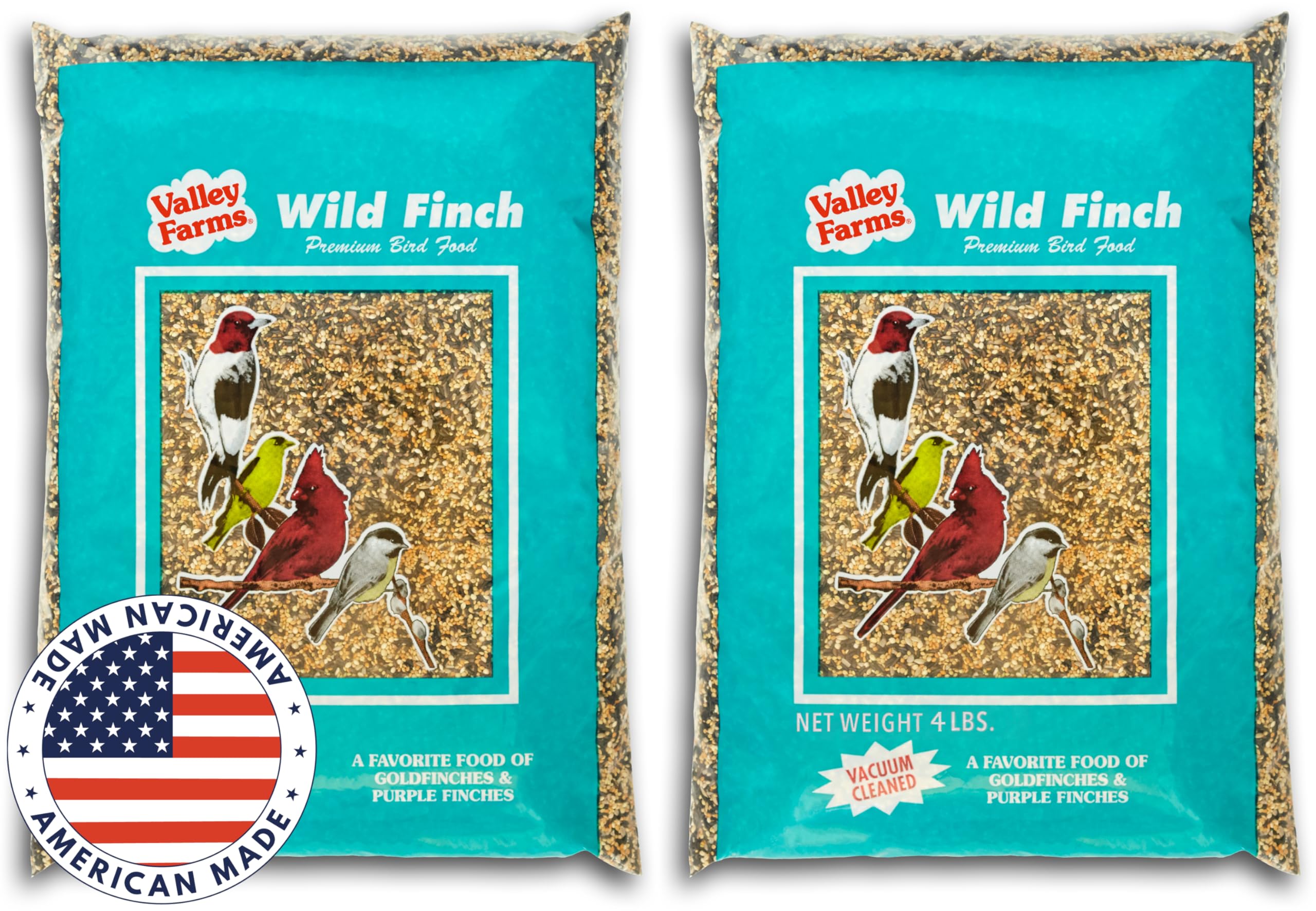 Valley Farms Wild Finch Mix 4 LB 2-Pack (8 LB Total) Wild Bird Food for Outside Feeders, Wild Bird Seed with Millet and Chopped Sunflower Hearts for