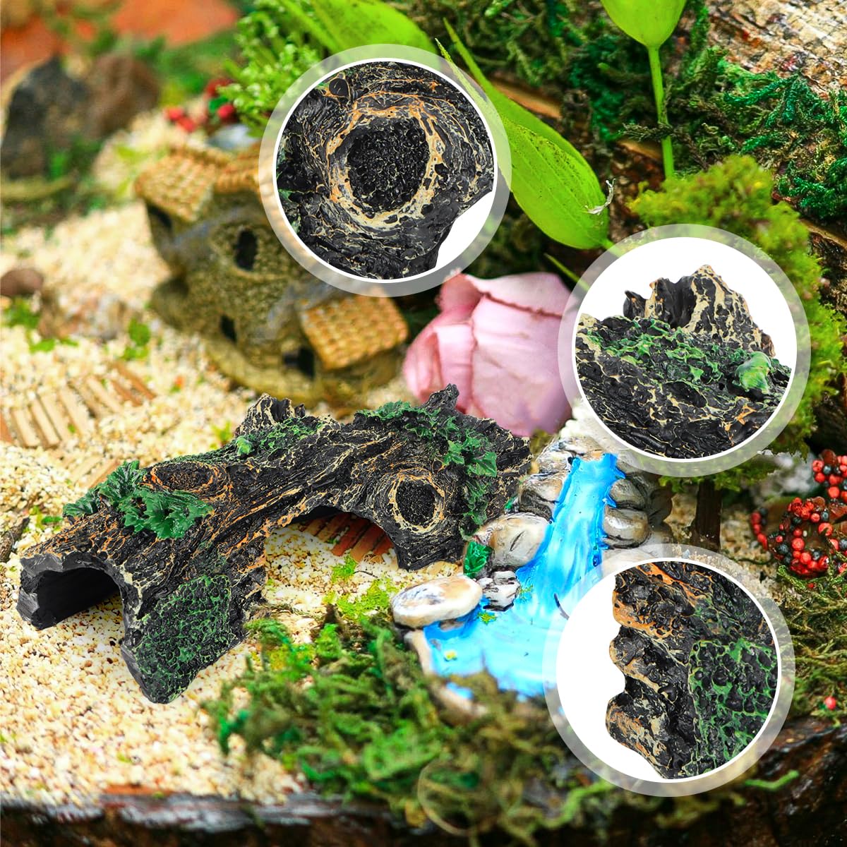 MplehDa Aquarium Decoration Tree Trunk Resin Aquarium Decoration Cave Aquarium Wooden Aquarium Ornament Hollow Trunk Simulation Tree Trunk for Reptile Hiding Place or Betta Fish Swimming Habitat Cave - Image 4