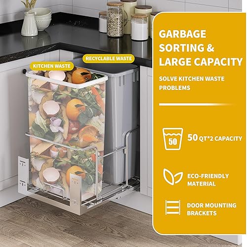 Miniatura 4 de Cubo de basura extraíble doble de 50 cuartos (XL) con tapa para gabinetes mínimos de 21.1 pulgadas de ancho x 25.8 pulgadas de profundidad x 29.5