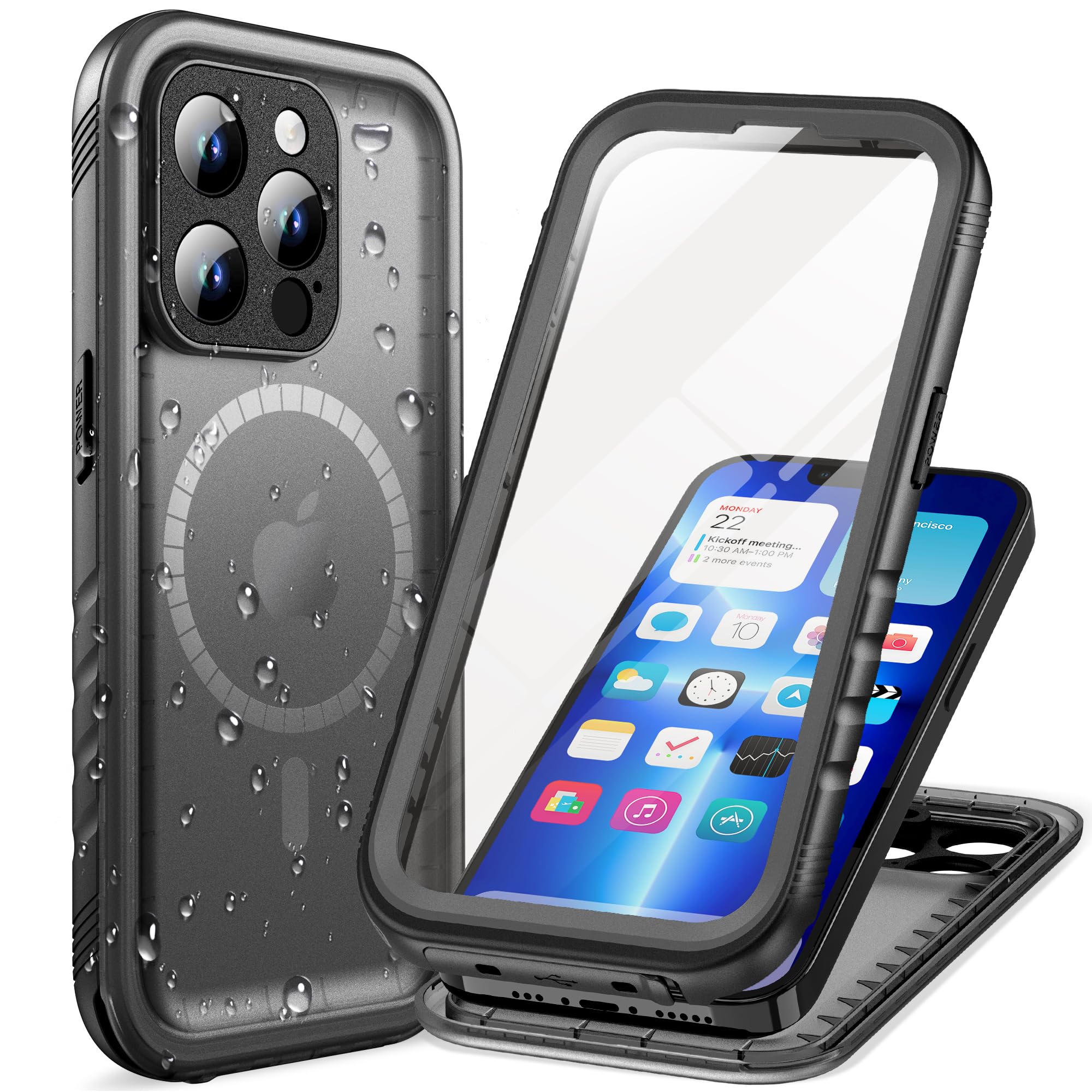 Cozycase Cover TOP Antiurto IP68 Impermeabile Per iPhone 13 Pro Per Magsafe Militare Resistente 360 Integrale Subacquea Antipolvere Rugged Custodia Magnetica Waterproof Case Per iPhone 13 Pro, Nero/M