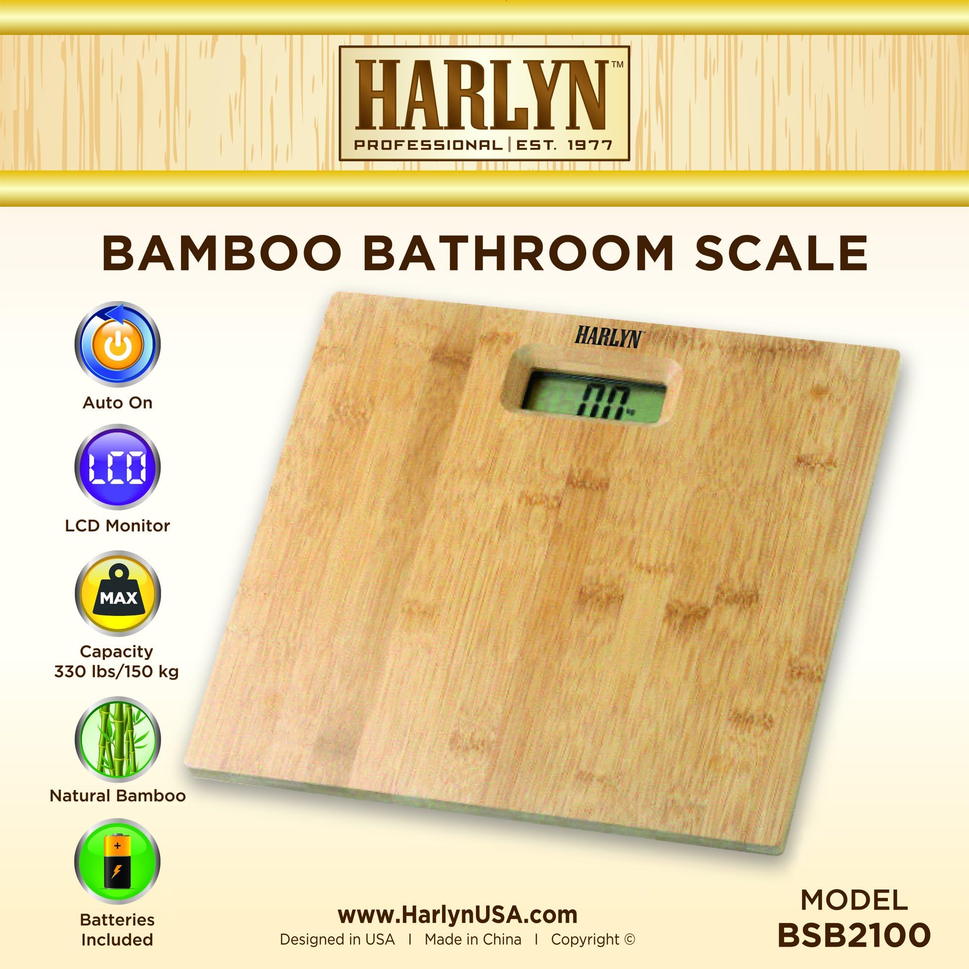 Best Bamboo Bathroom Scale - Top Digital Weight Scale - Natural Bamboo, Step-on Technology, 330 lbs max Weight by Harlyn