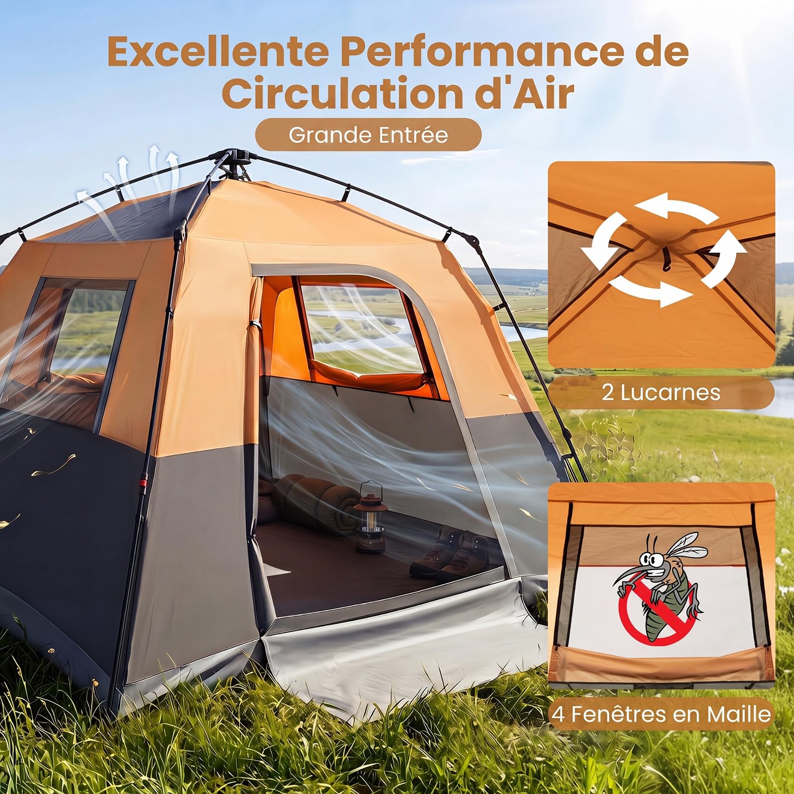 COSTWAY Tente de Camping 6 Personnes Occultante Imperméable