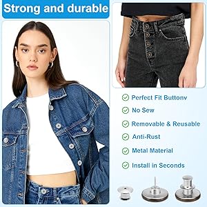 KUNTAERY 8 Sets Button Pins for Jeans, Pants Button Replacement, No Sew Reusable Adjustable Loose Jeans Button Waist Tightener, Reduce Too Big Pants Waist to Make Smaller