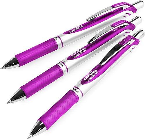 Pentel EnerGel XM BL77 - Bolígrafo retráctil de tinta de gel líquido, 0.028 in, 54% reciclado, color magenta, paquete de 3