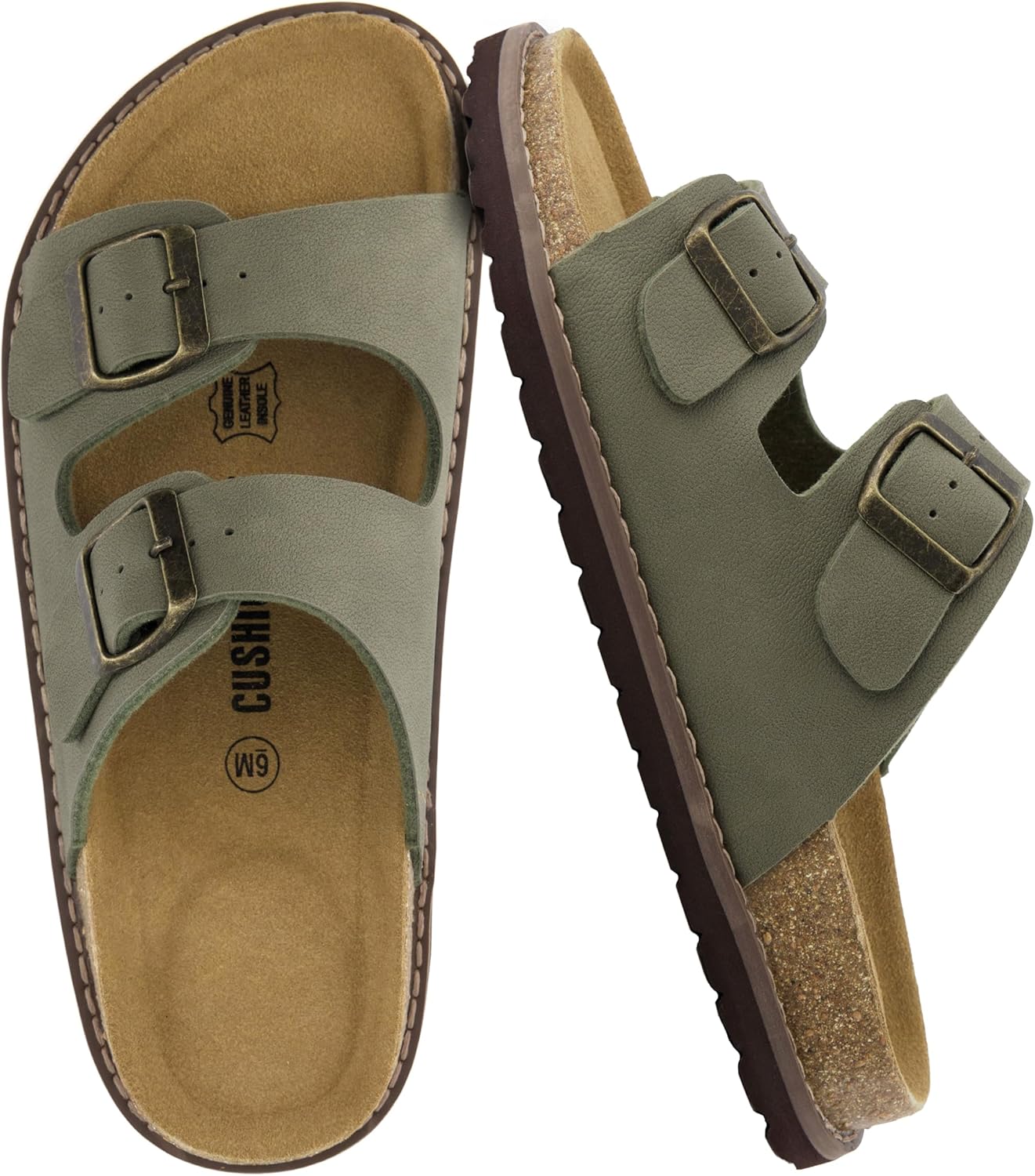 CUSHIONAIRE Plano Slip-On Sandals for Women with Arch Support, Adjustable Buckle Straps, and Stitched Outsole – Casual Flat Summer Womens Sandals